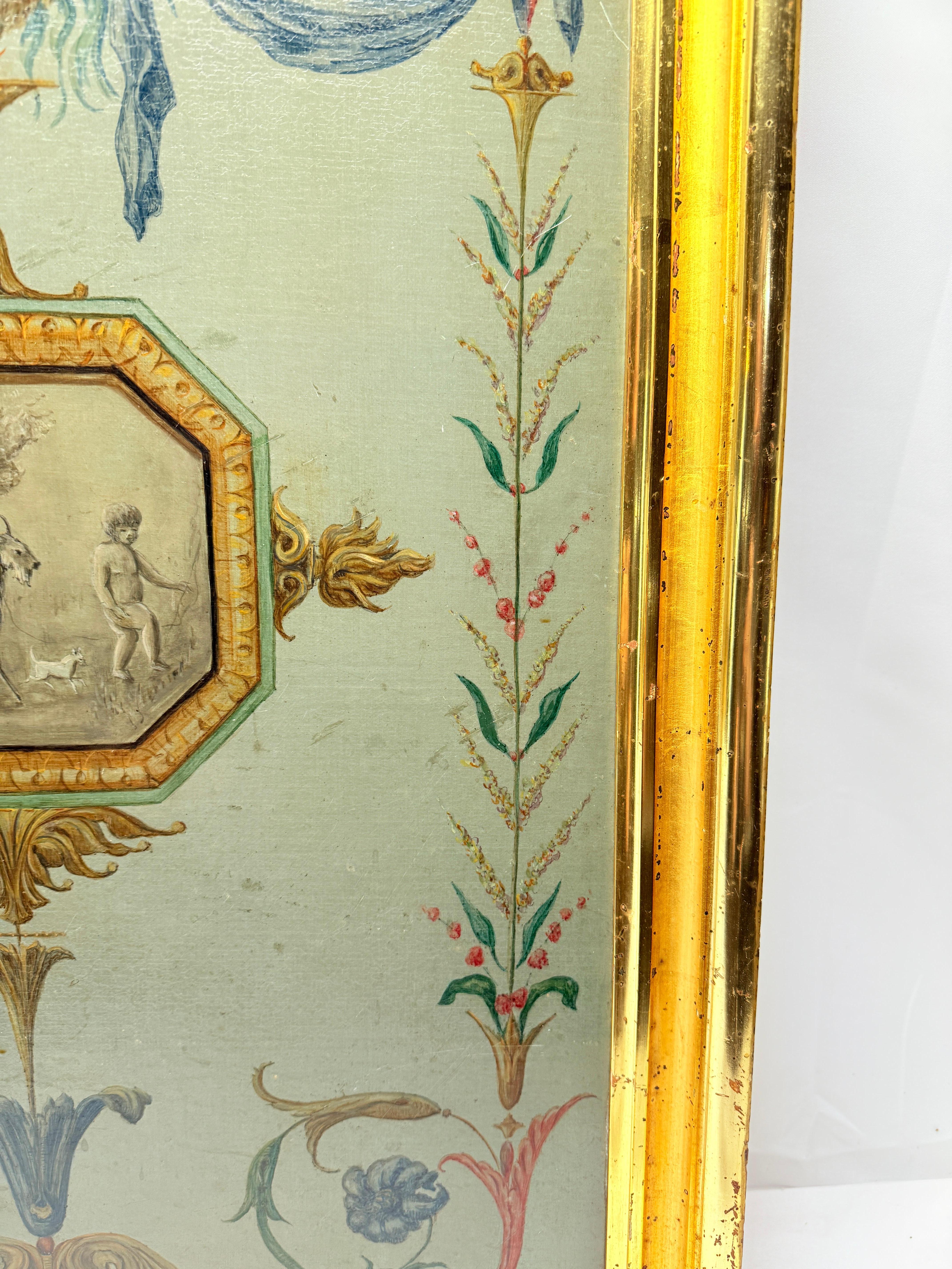 18th Century French Neoclassical Hand-Painted Panel on Canvas For Sale 3