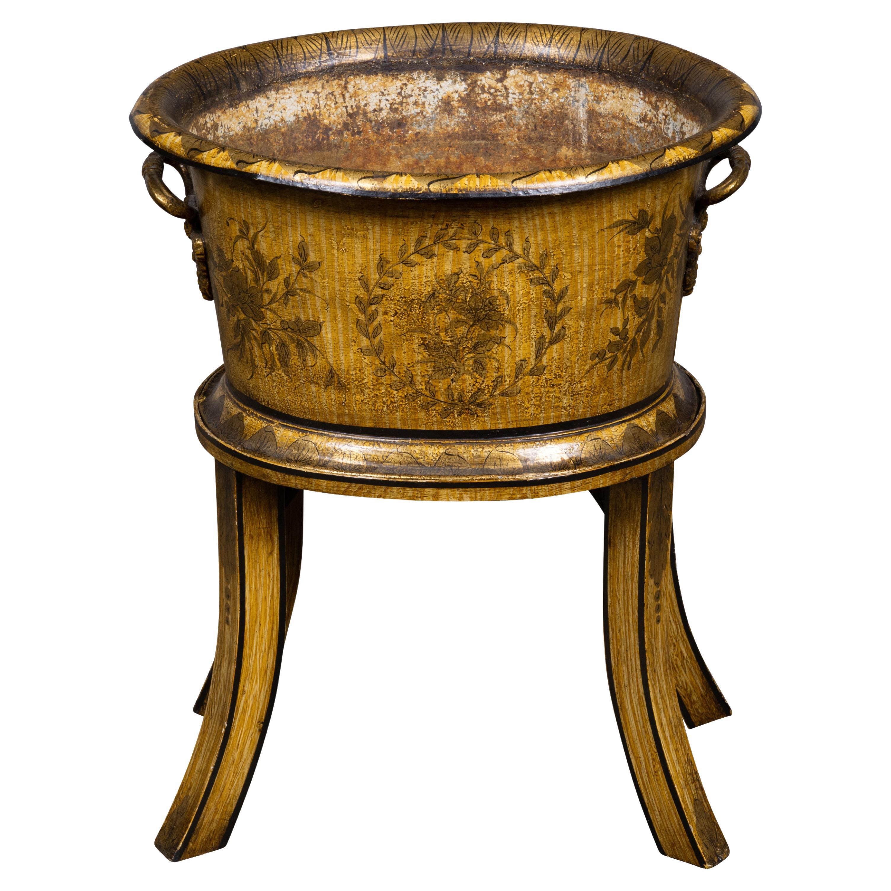 18th Century French Neoclassical Hand-Painted Tôle Planter on Stand