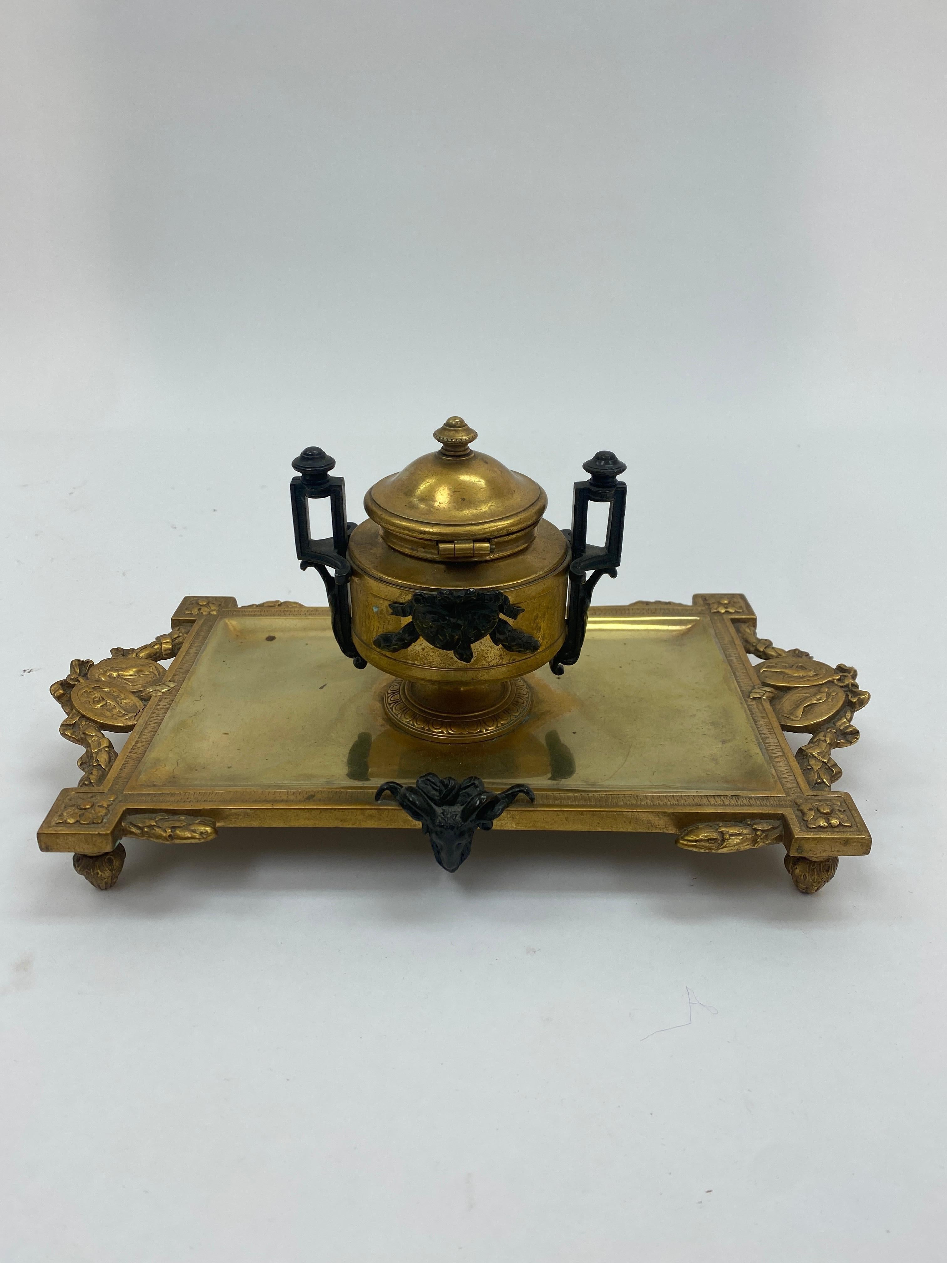 Gilt 18th Century French Neoclassical Manner Bronze Inkwell For Sale