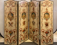 19th Century French Neoclassical Room Divider/Screen, Handprinted Oil on Canvas