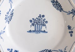 18th Century French Nevers Blue & White Faience Scalloped Floral Plate