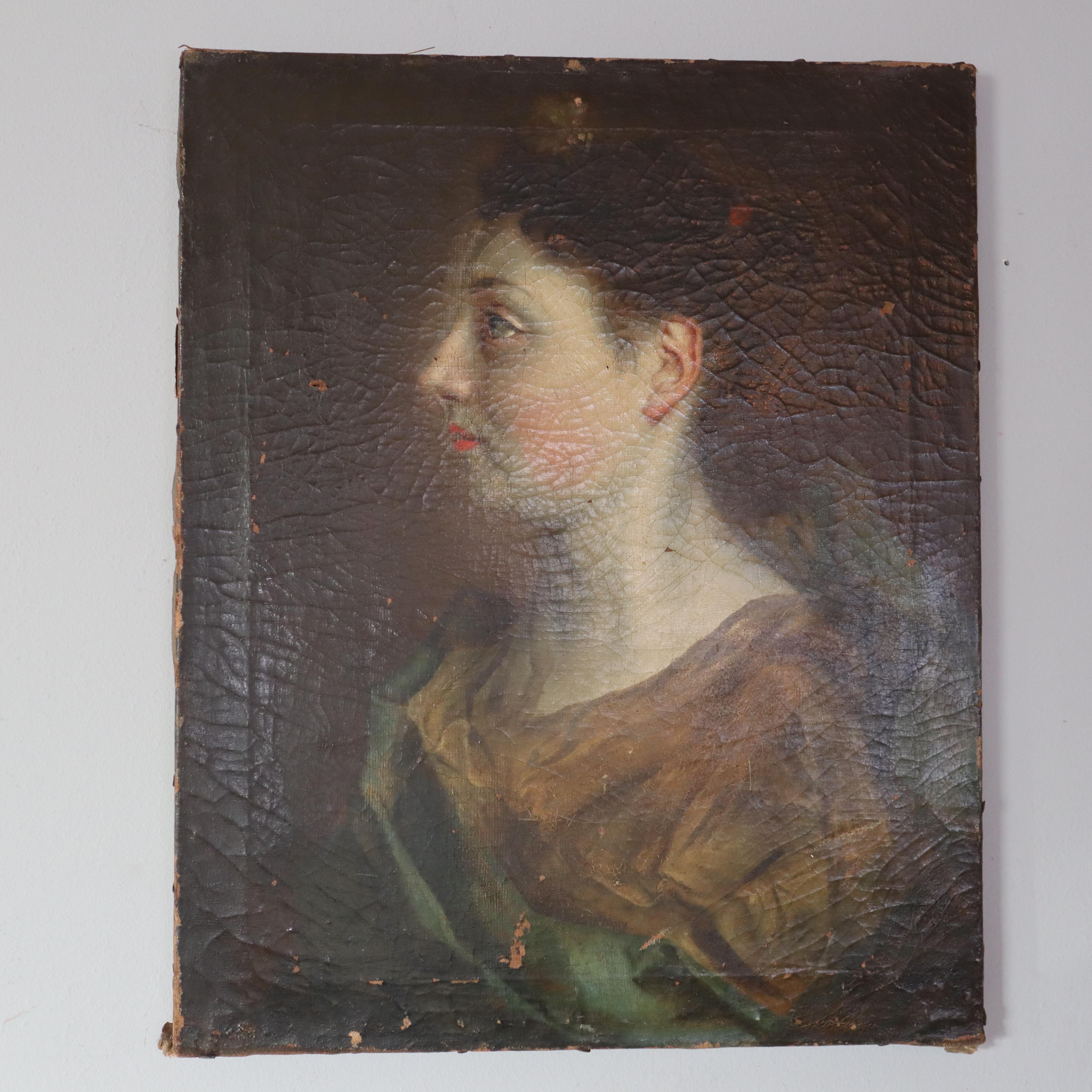 18th Century French Noblewoman Portrait, Oil on Canvas For Sale 5