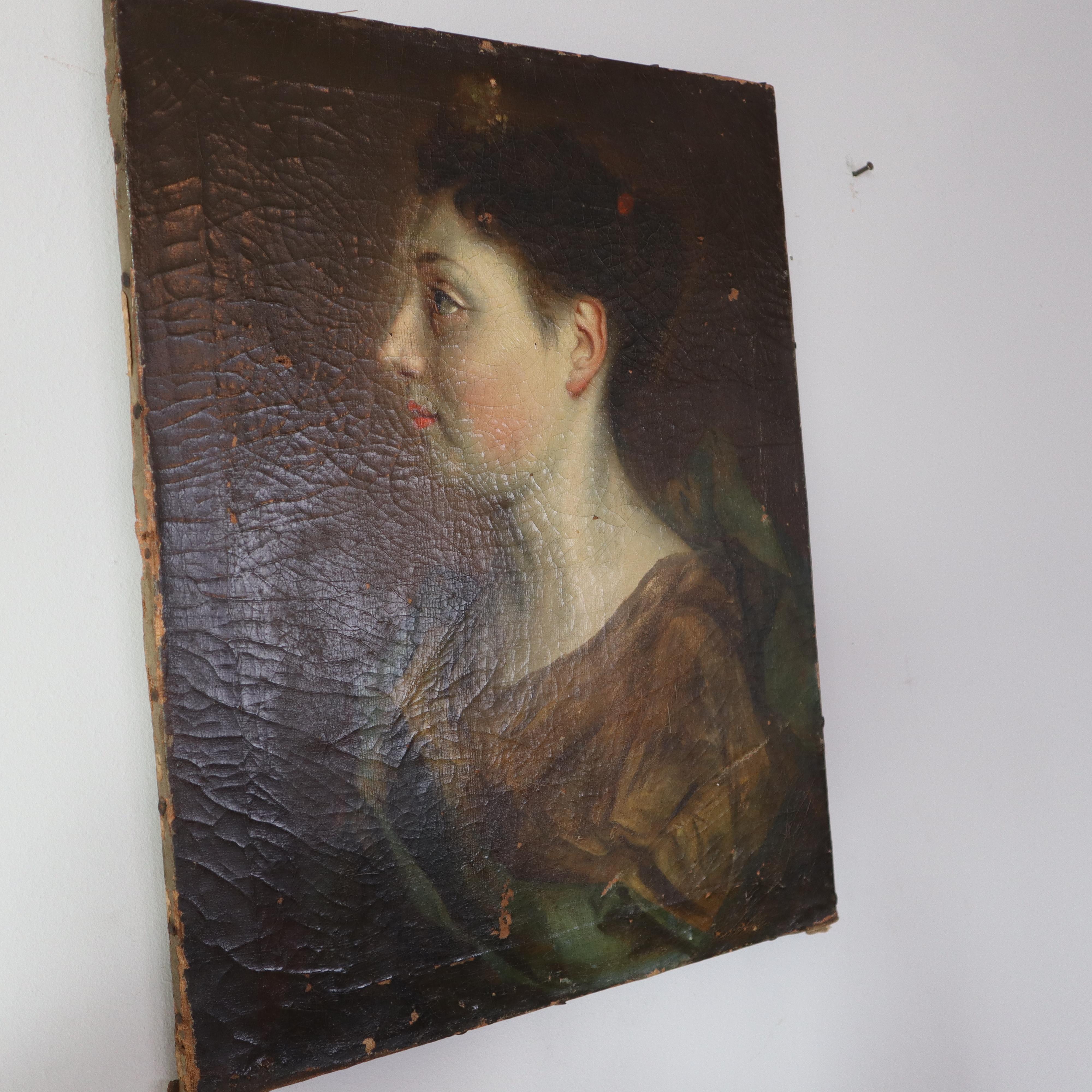 Painted 18th Century French Noblewoman Portrait, Oil on Canvas For Sale