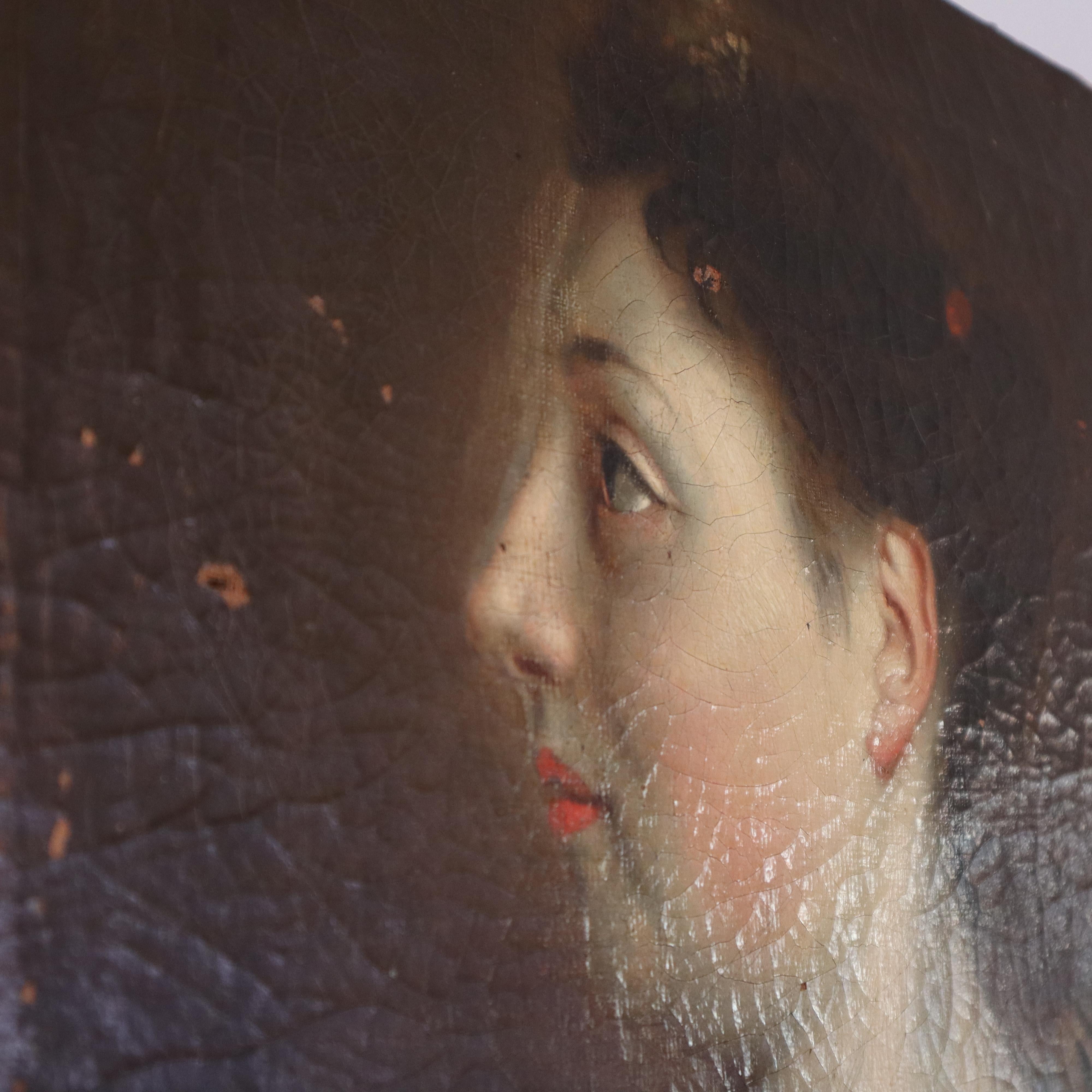 18th Century French Noblewoman Portrait, Oil on Canvas In Good Condition For Sale In Nicolosi, IT