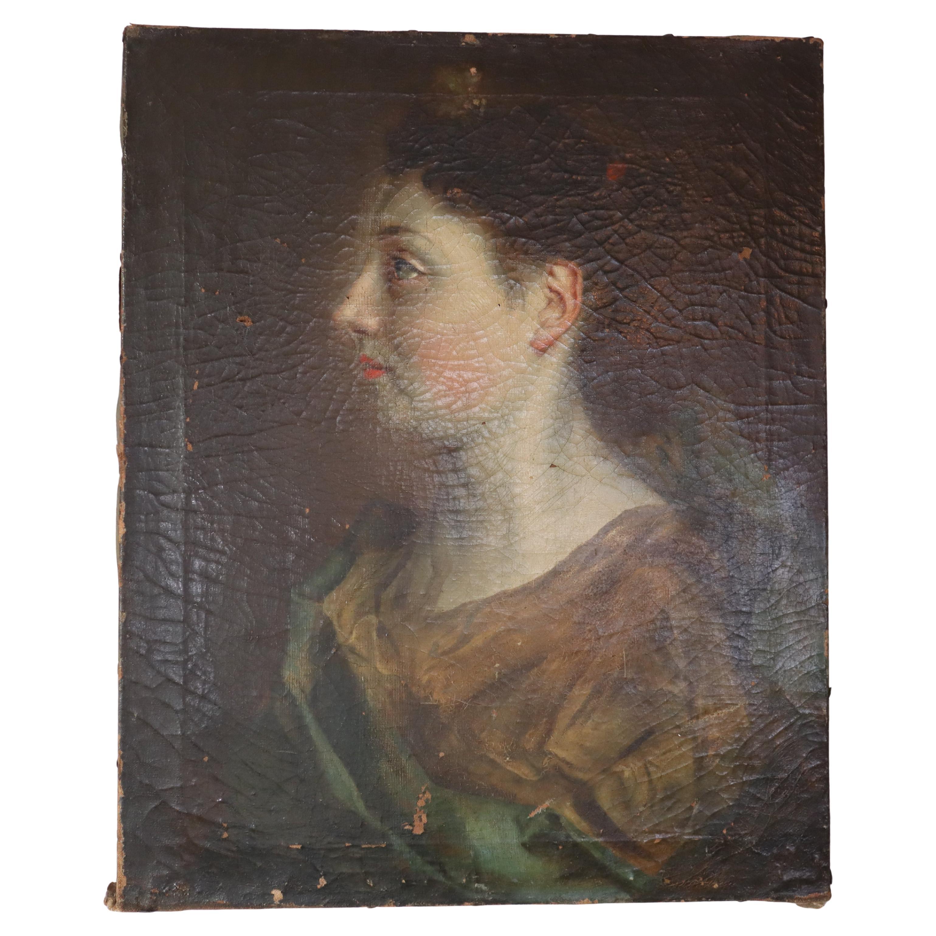 18th Century French Noblewoman Portrait, Oil on Canvas