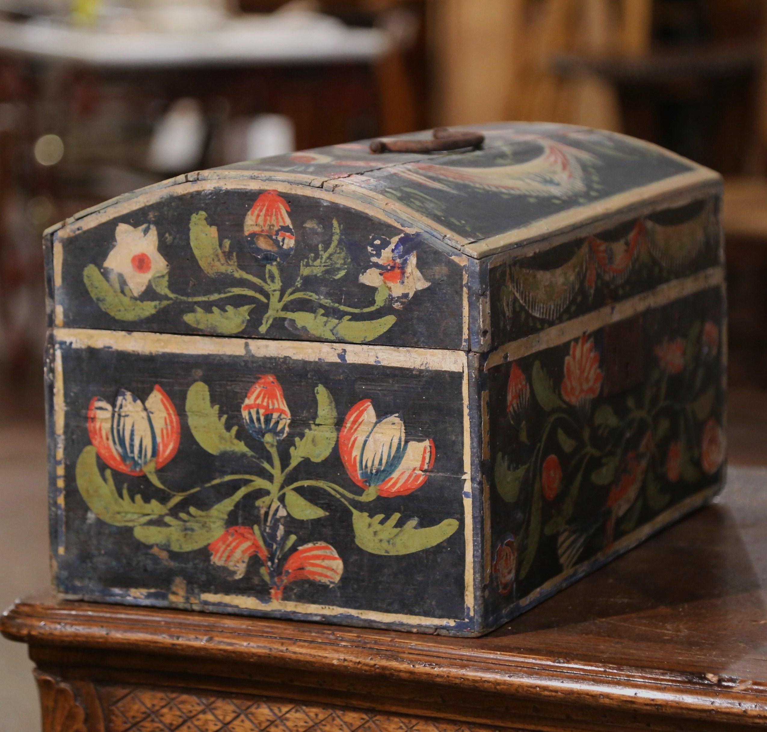 18th Century French Normand Painted Wedding Box with Bird and Floral Motifs 1