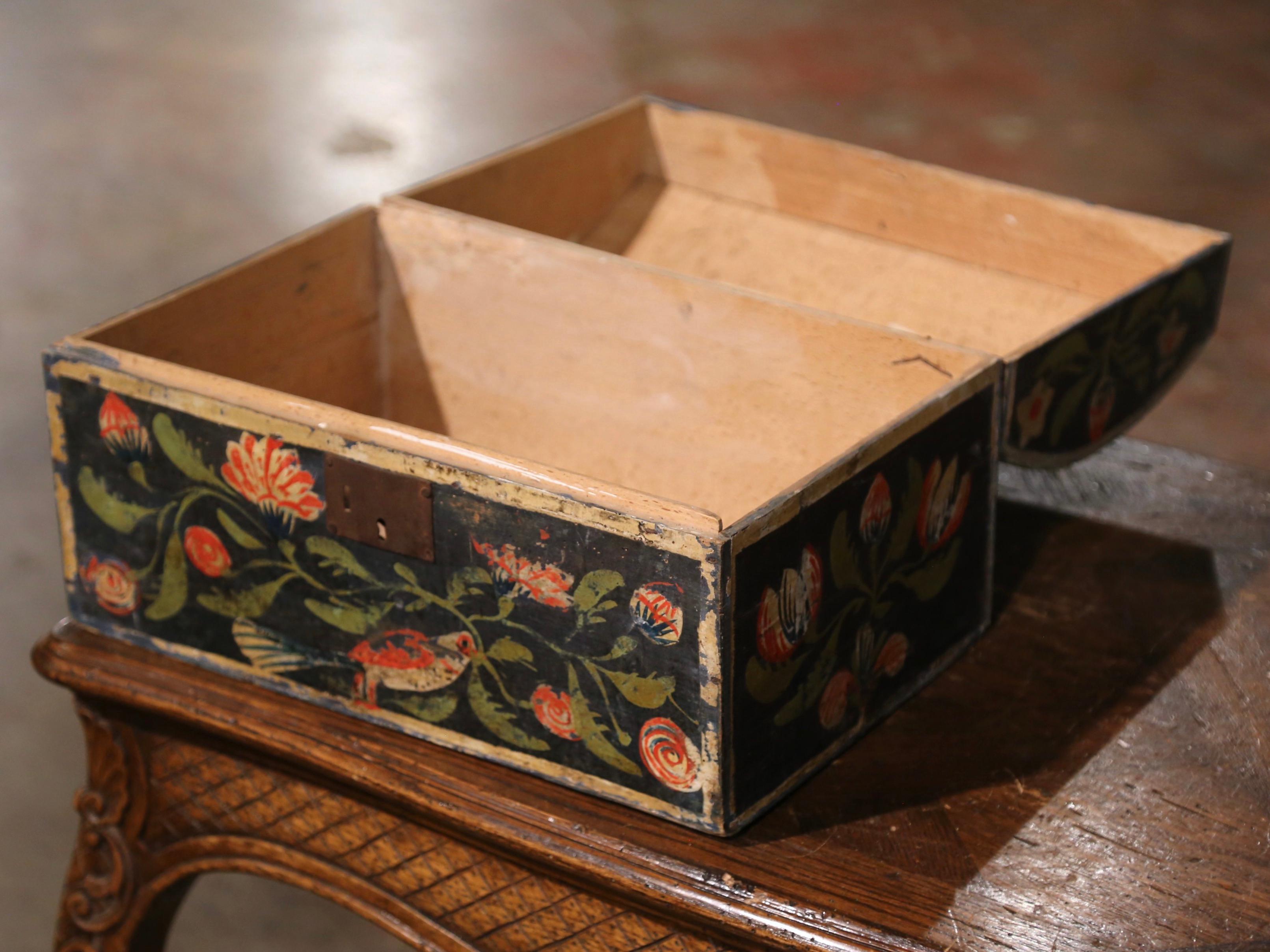 18th Century French Normand Painted Wedding Box with Bird and Floral Motifs 2