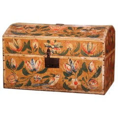 18th Century French Normand Painted Wedding Box with Bird and Floral Motifs