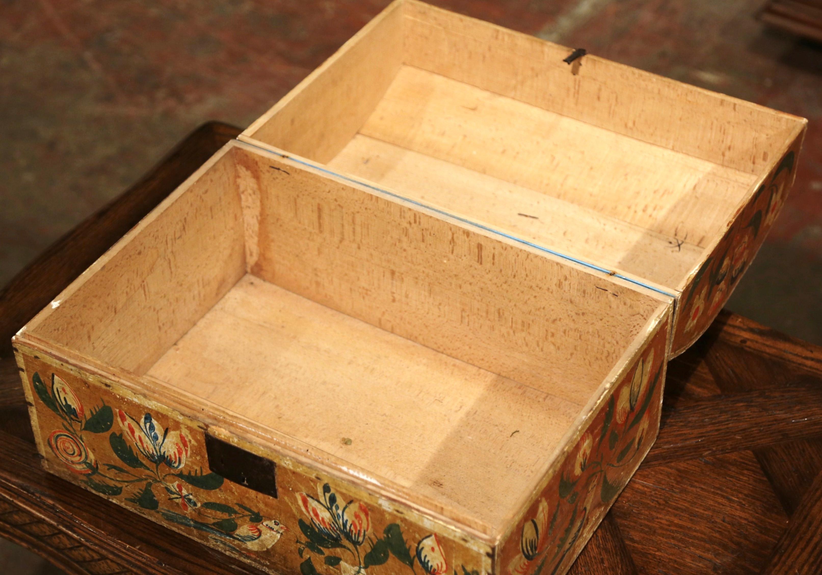 18th Century French Normand Painted Wedding Box with Bird and Floral Motifs 4