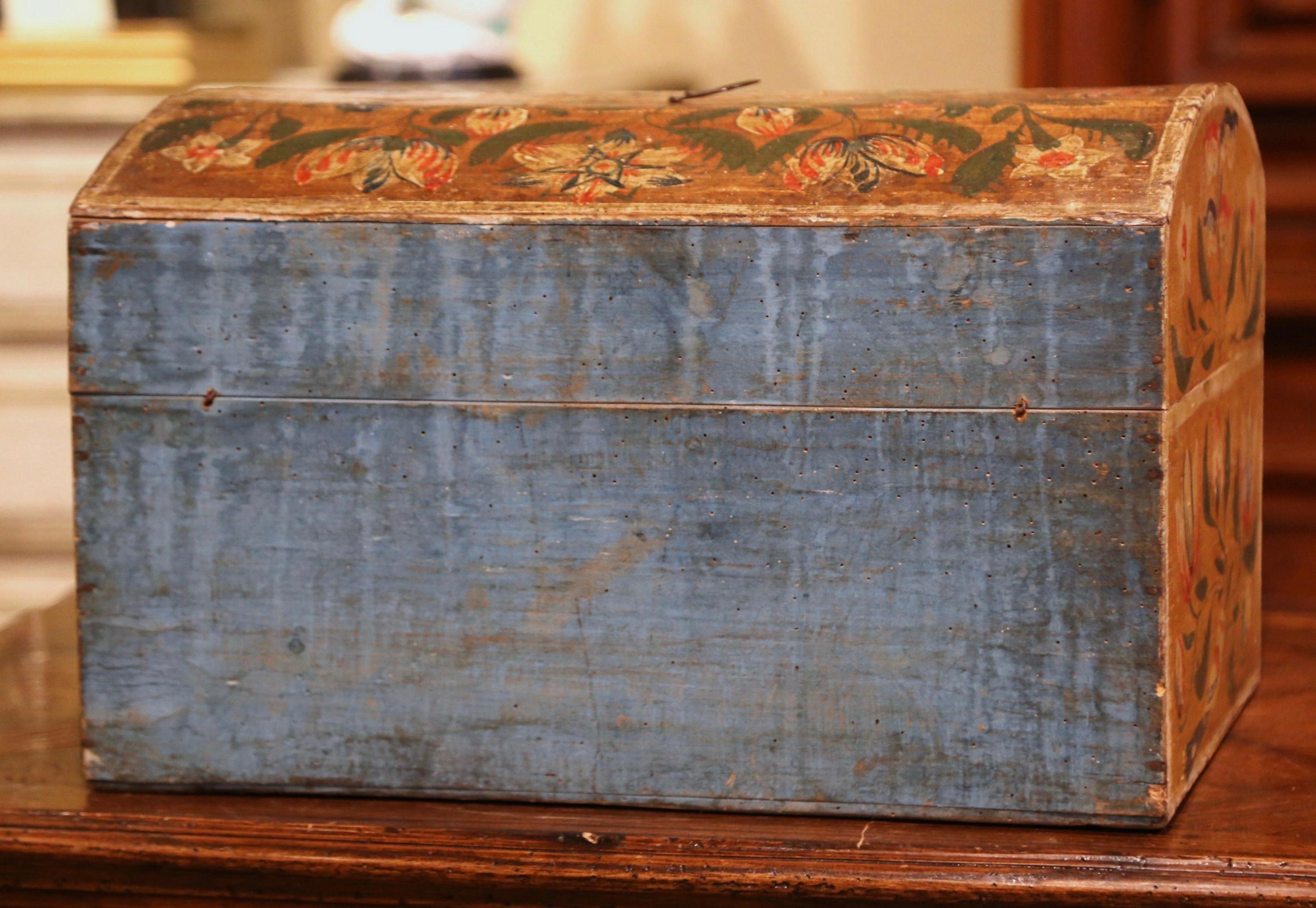 18th Century French Normand Painted Wedding Box with Bird and Floral Motifs 5