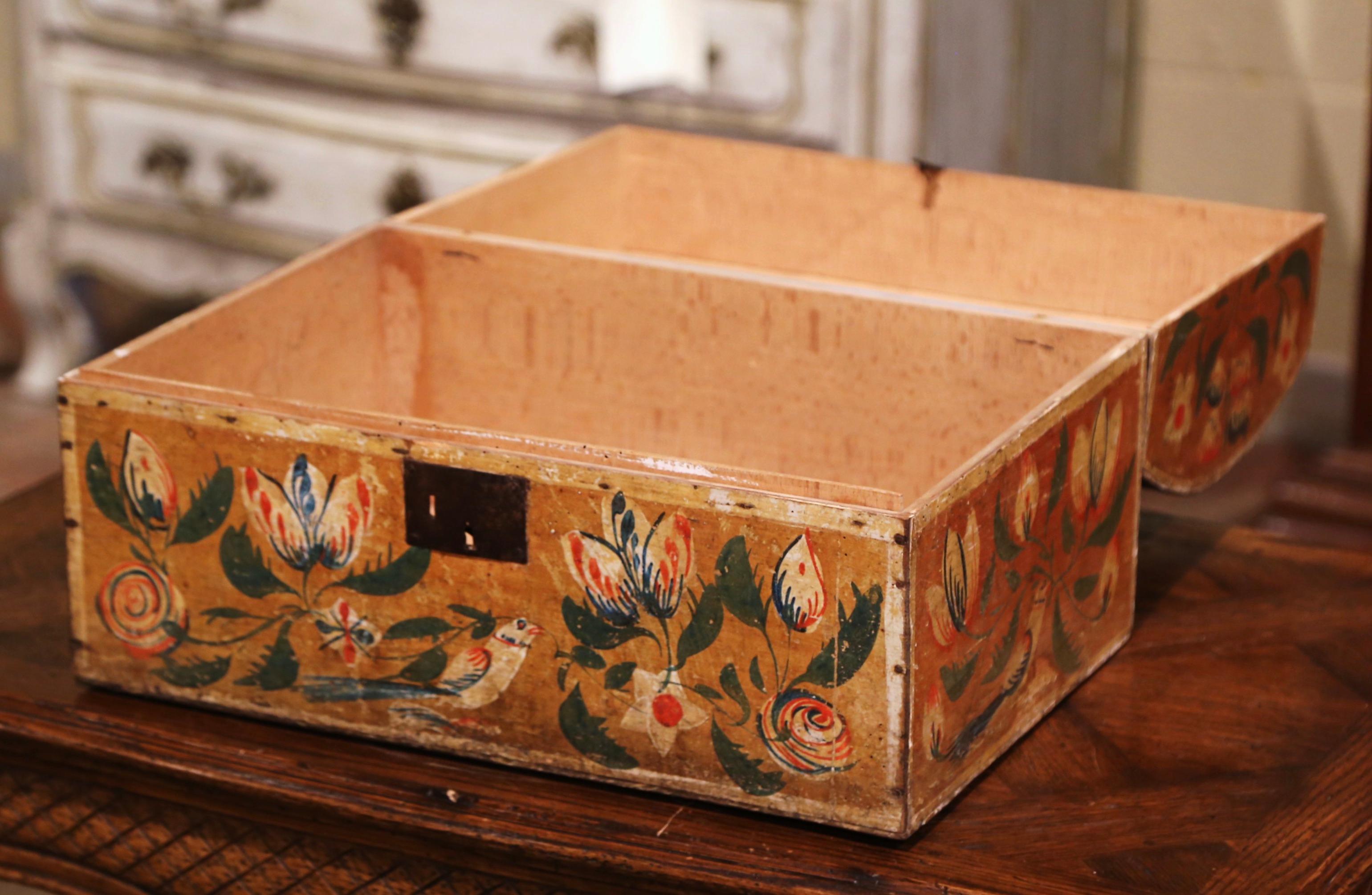 18th Century French Normand Painted Wedding Box with Bird and Floral Motifs 3