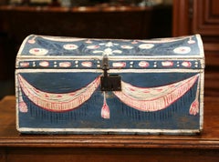 18th Century French Normandy Painted Wedding Trunk with Bird and Swag Motifs