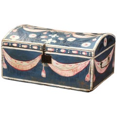 18th Century French Normandy Painted Wedding Trunk with Bird and Swag Motifs