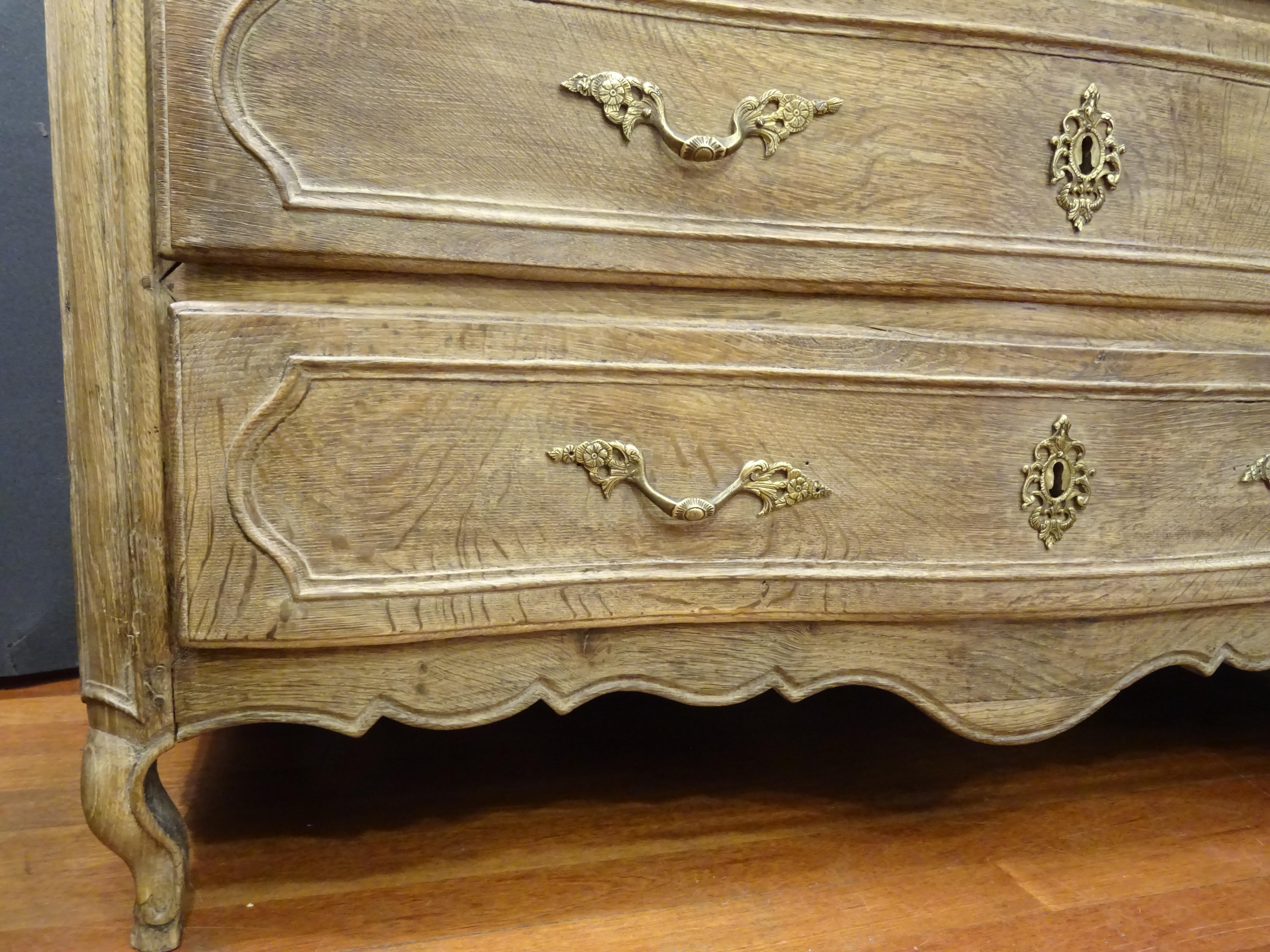 Hand-Crafted 18th FrenchProvencal  Chest of Drawers Oak Carved Wood and Brass , 1790