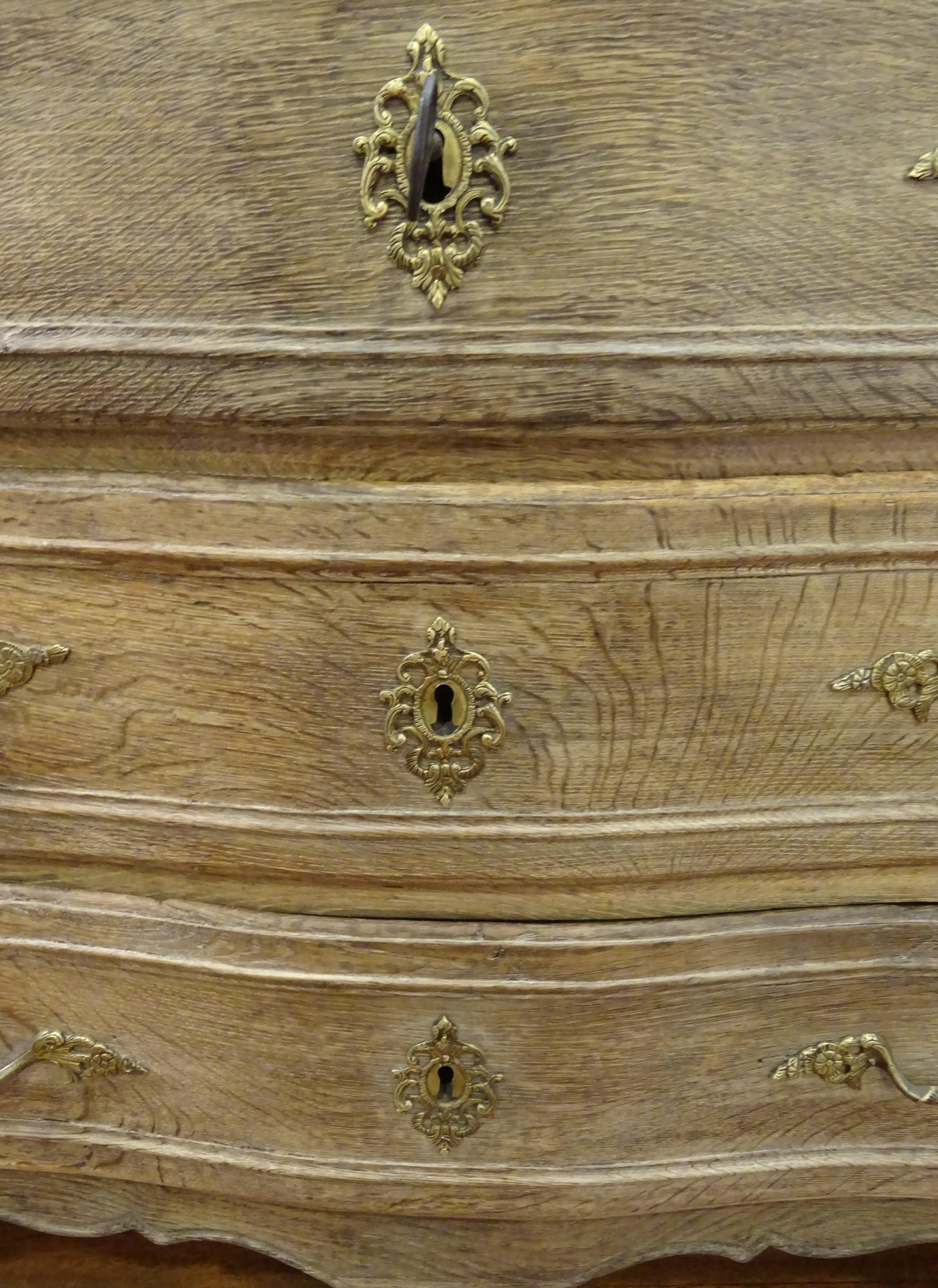 Late 18th Century 18th FrenchProvencal  Chest of Drawers Oak Carved Wood and Brass , 1790