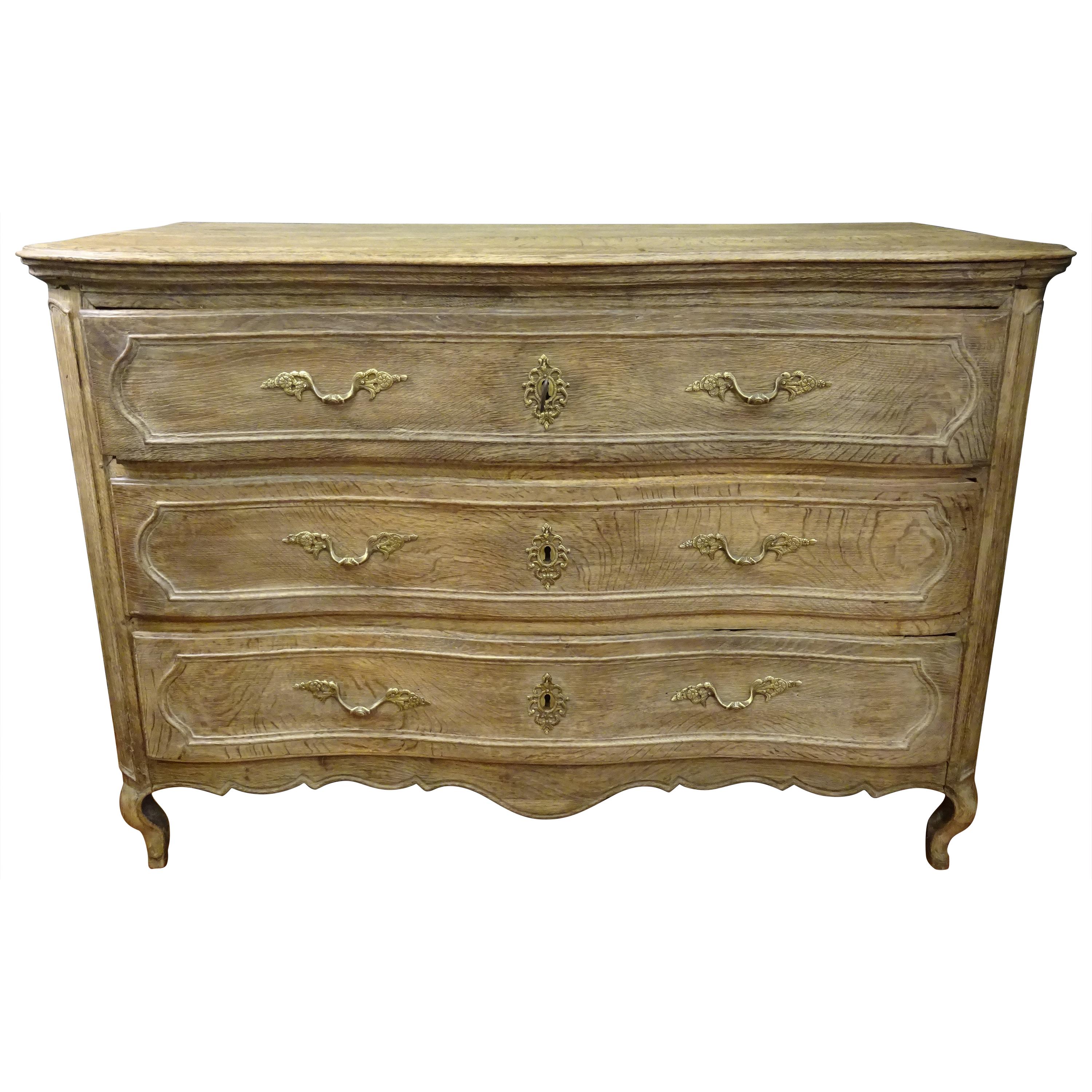 18th FrenchProvencal  Chest of Drawers Oak Carved Wood and Brass , 1790