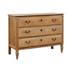 18th Century French Oak Chest of Three Decoratively Paneled Drawers
