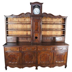18th Century French Oak Country Vaisselier Buffet Hutch Sideboard w Clock 102"