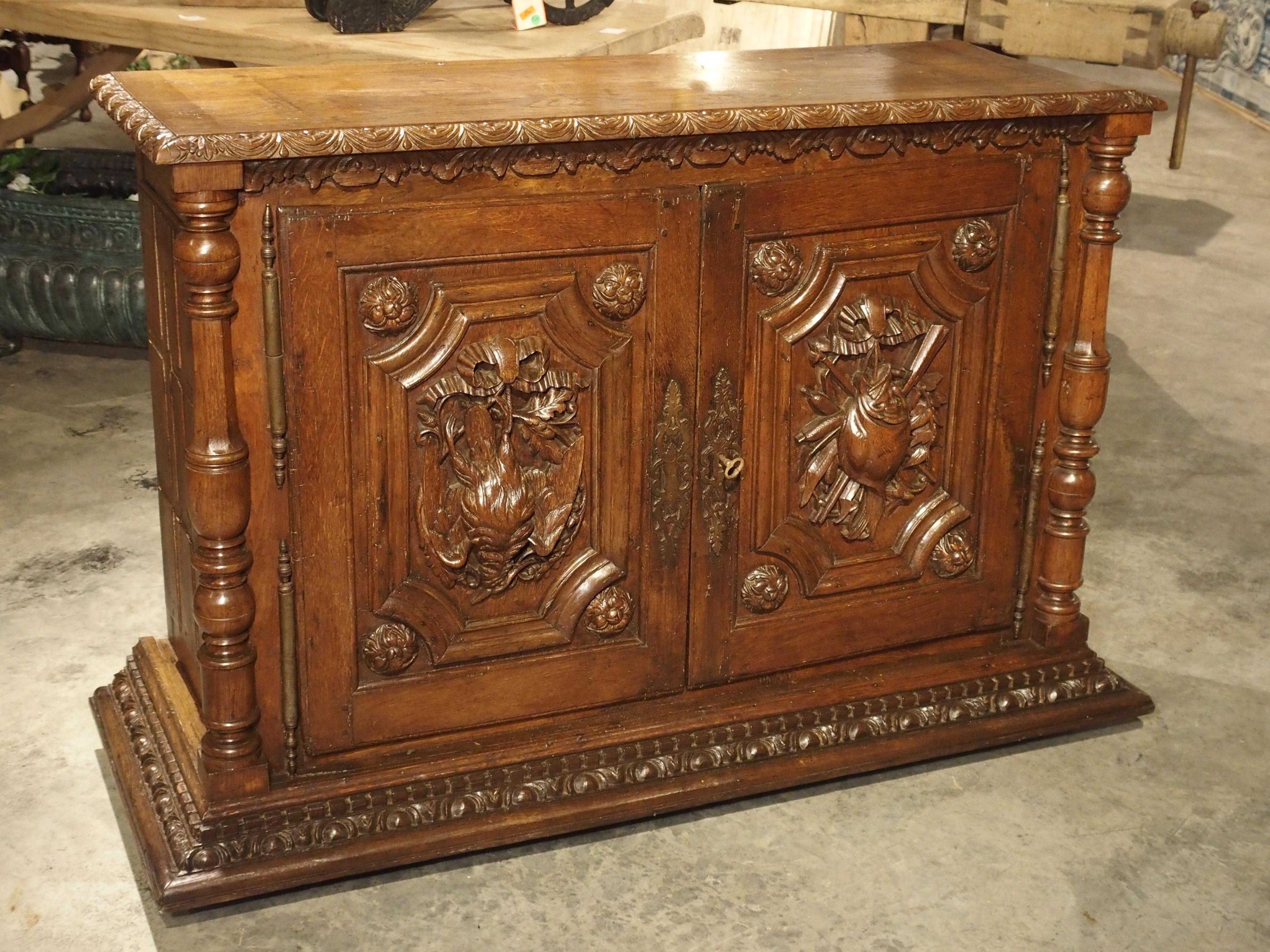 18th Century French Oak Hunt Buffet with Game Bird and Fish Panels For Sale 12