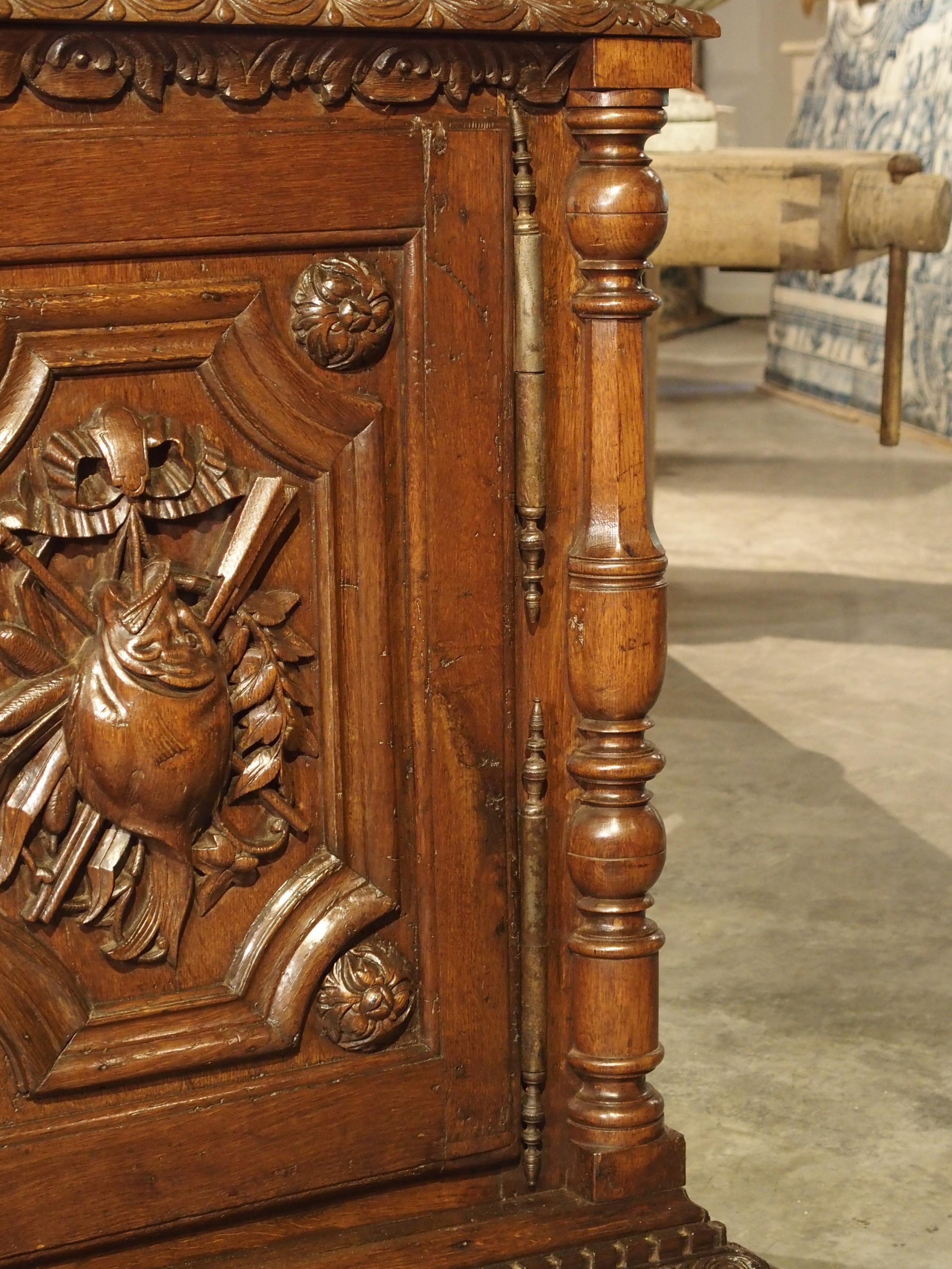 18th Century French Oak Hunt Buffet with Game Bird and Fish Panels For Sale 1