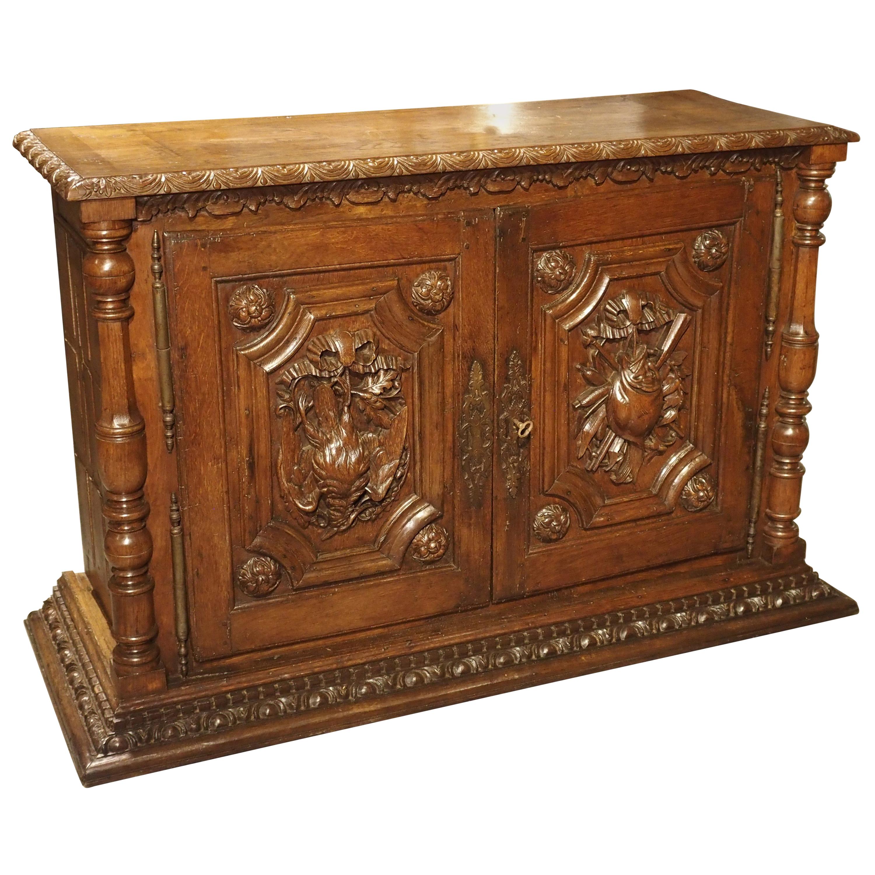18th Century French Oak Hunt Buffet with Game Bird and Fish Panels