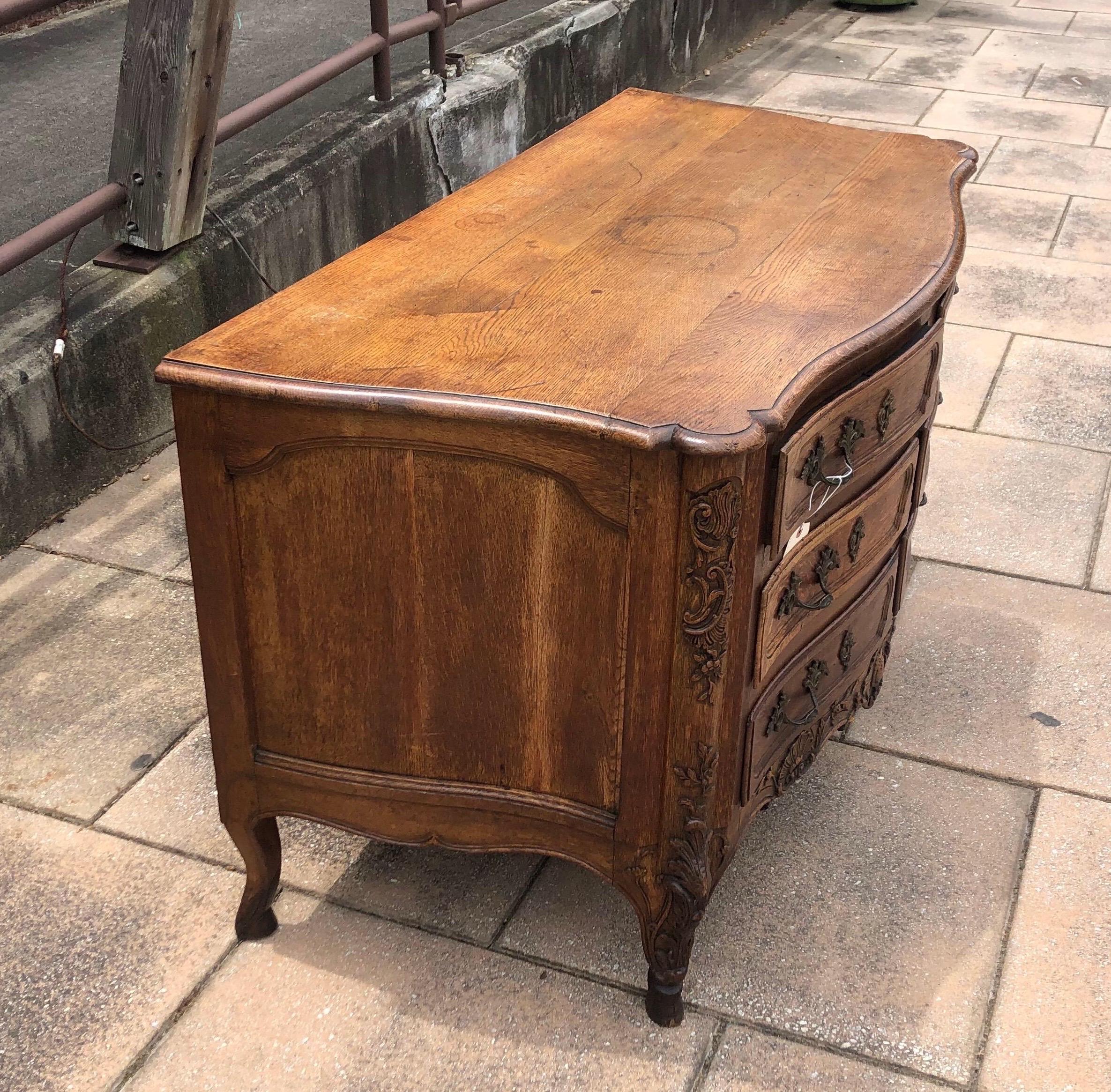 18th Century French Carved Oak Serpentine Commode on Hoof Feet For Sale 5