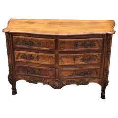 18th Century French Carved Oak Serpentine Commode on Hoof Feet