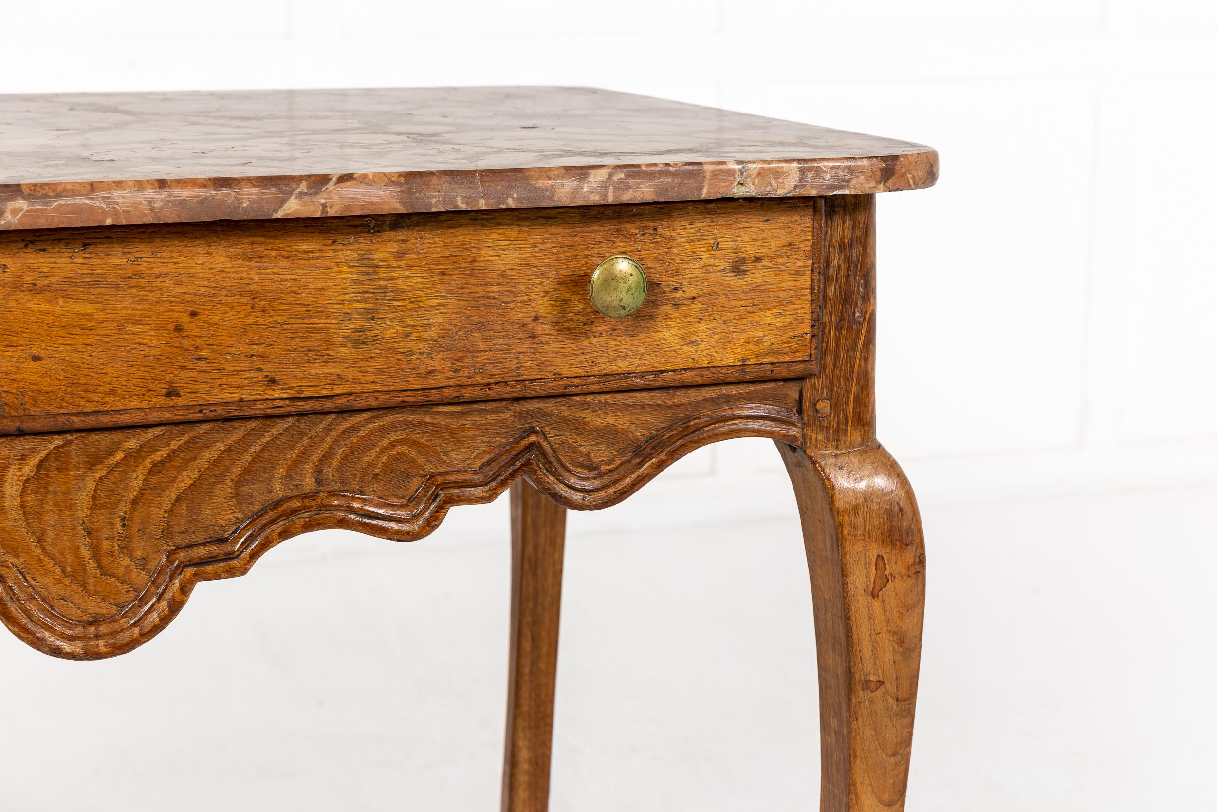 18th Century and Earlier 18th Century French Oak Side Table with Marble Top For Sale