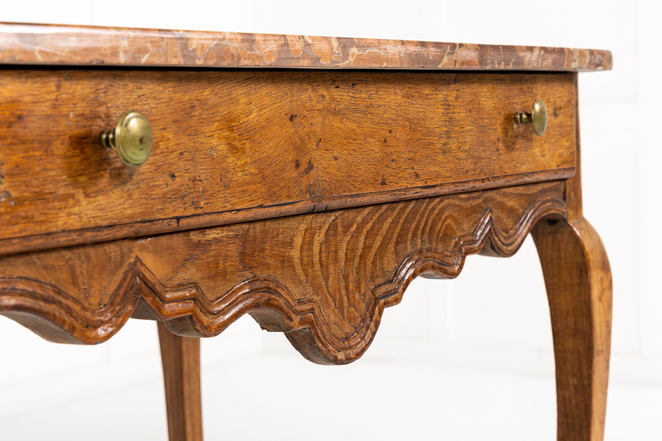 18th Century French Oak Side Table with Marble Top For Sale 2