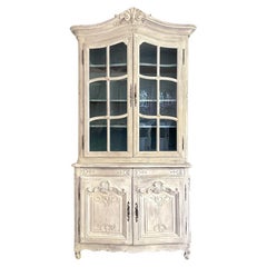 Used A Late 18th Early 19th Century French Glazed & Carved Painted Vitrine