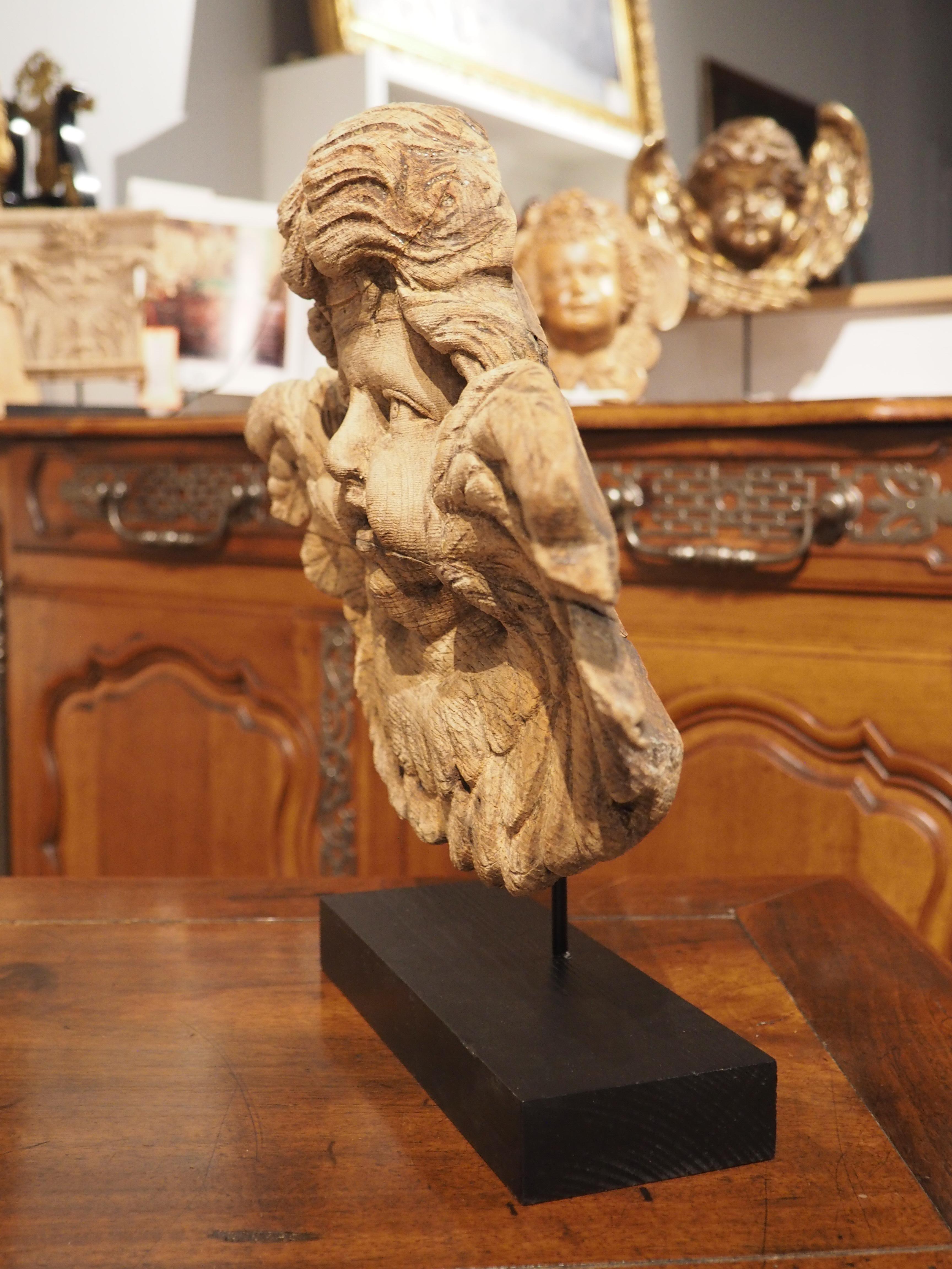 18th Century French Oak Winged Cherub Carving on Stand 3