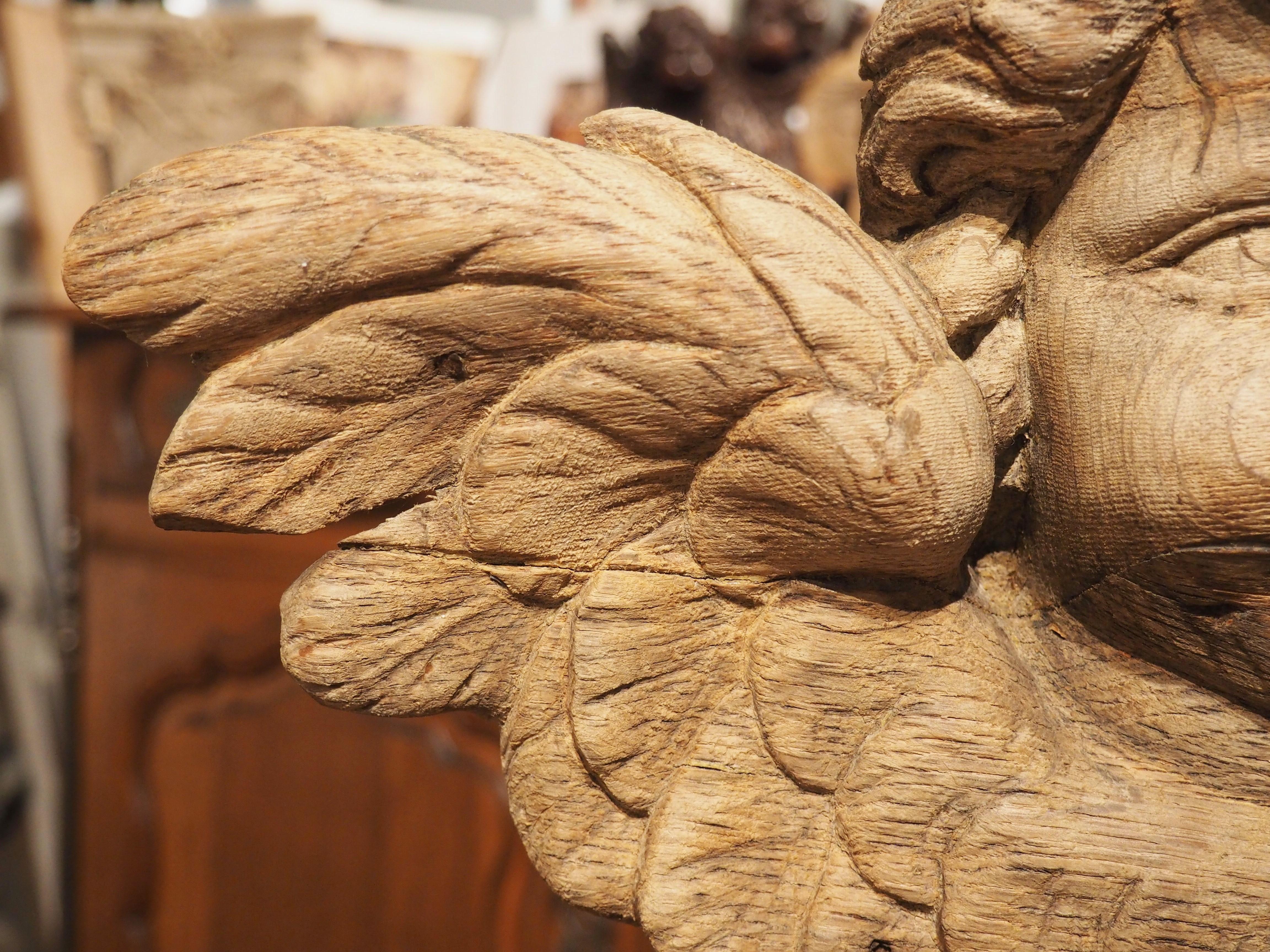 18th Century French Oak Winged Cherub Carving on Stand In Good Condition In Dallas, TX