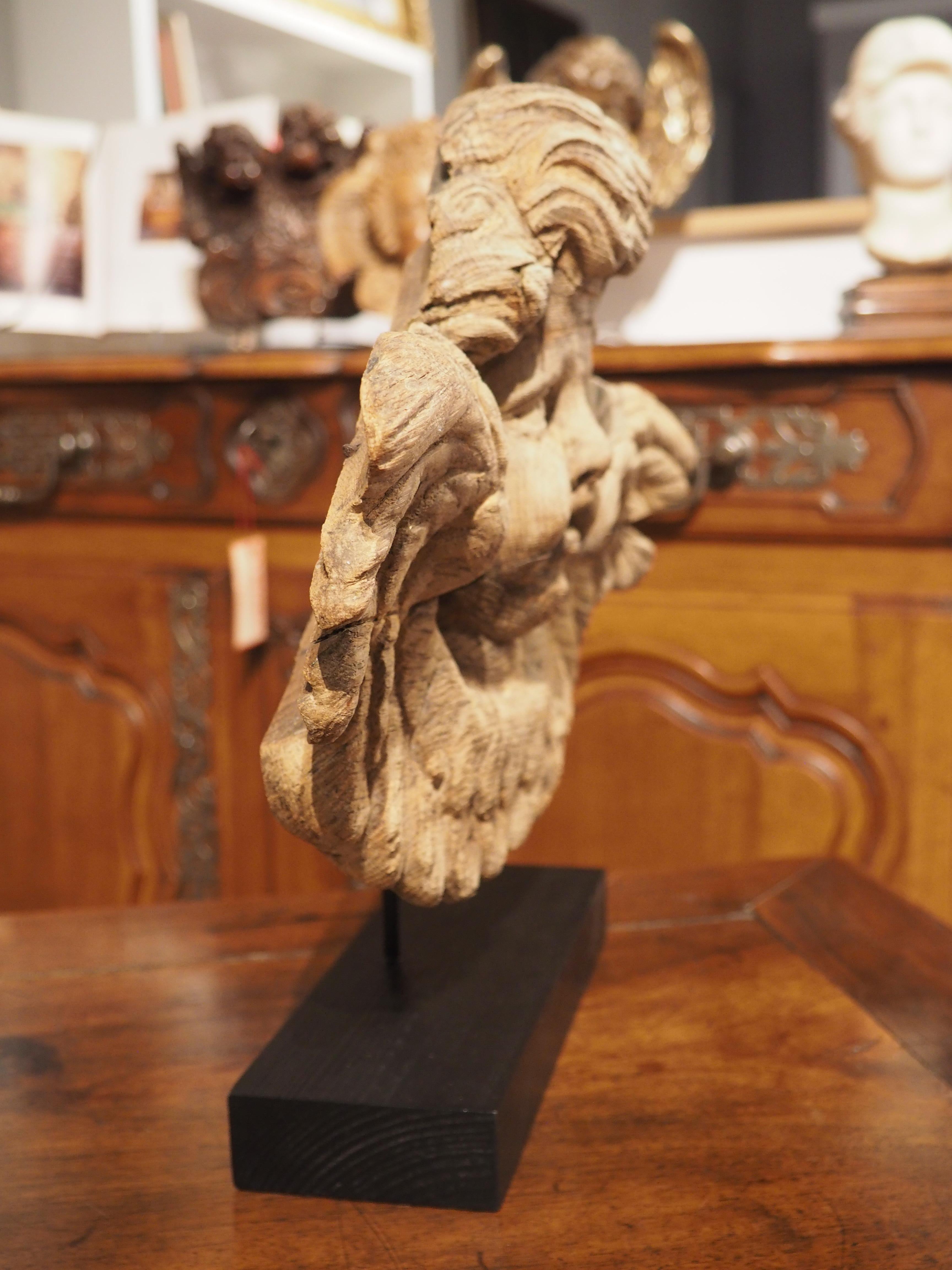 18th Century French Oak Winged Cherub Carving on Stand 1