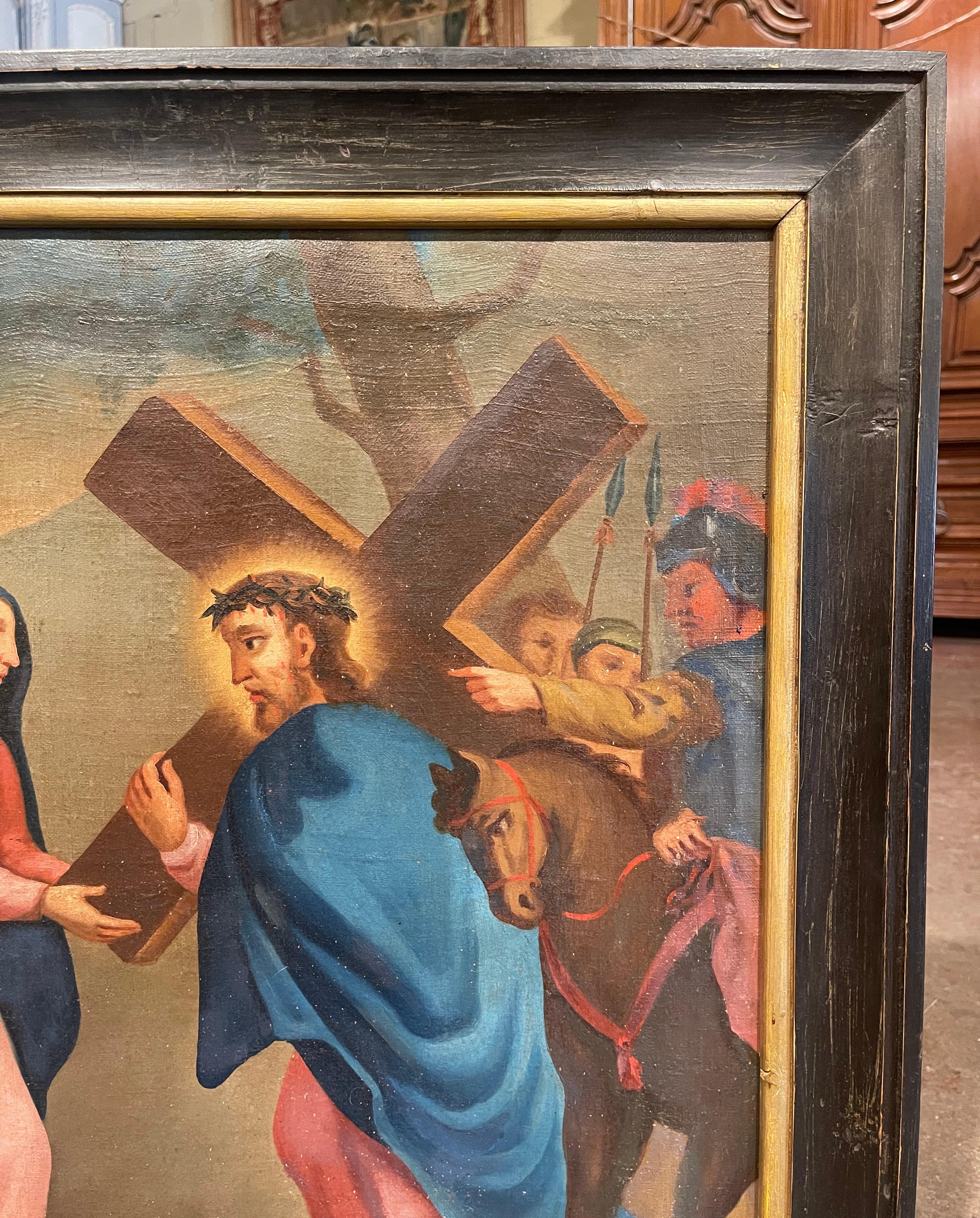 Französisches Ölgemälde auf Leinwand aus dem 18. Jahrhundert, Gemälde „Der vierte Station des Kreuzes“    im Zustand „Hervorragend“ im Angebot in Dallas, TX