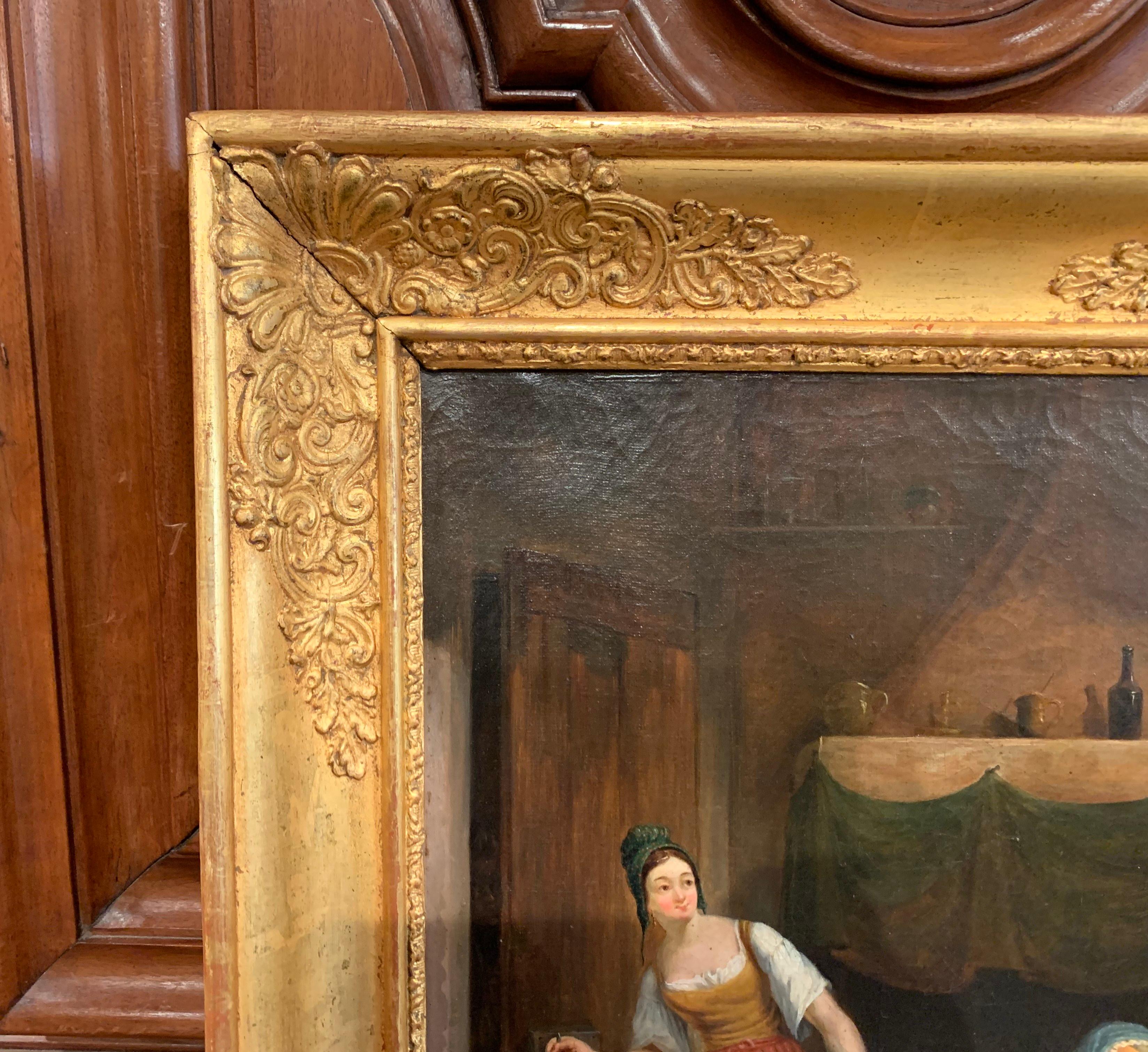 18th Century French Oil on Canvas Painting in Carved Giltwood Frame 1