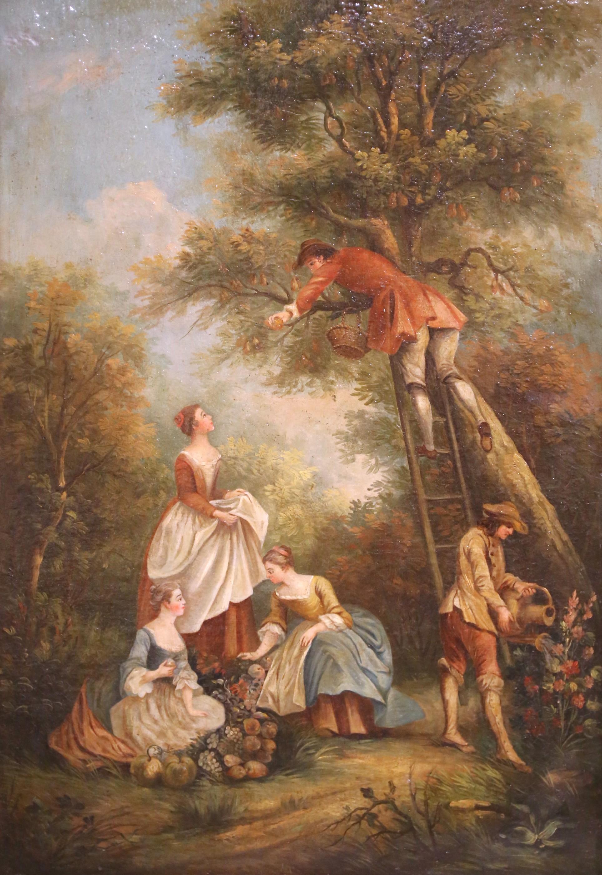 Louis XV 18th Century French Oil on Canvas Painting “Pear Picking” After François Boucher For Sale