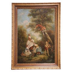 Antique 18th Century French Oil on Canvas Painting “Pear Picking” After François Boucher