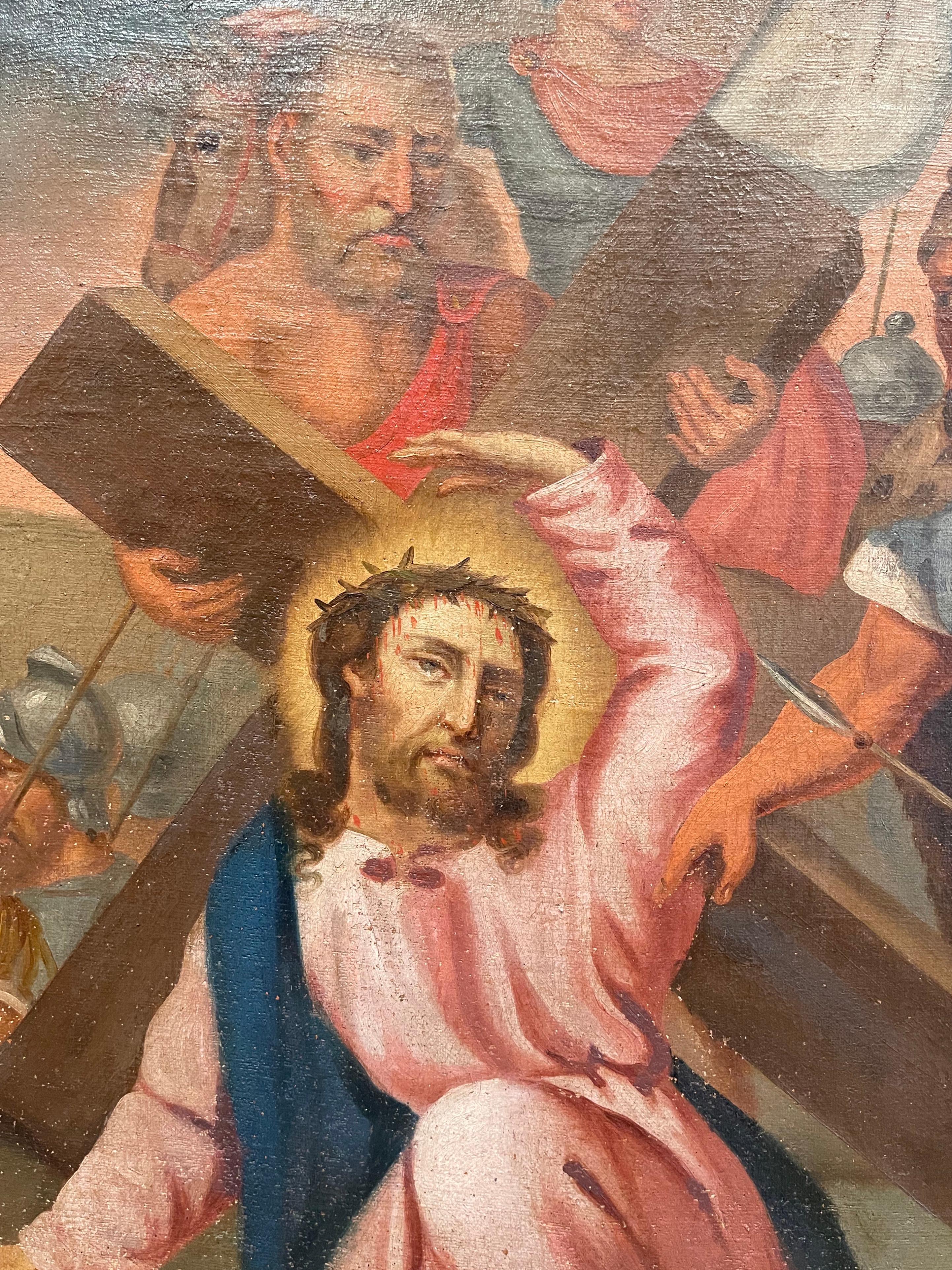 Französisches Ölgemälde auf Leinwand aus dem 18. Jahrhundert, Gemälde „Der letzte Station des Kreuzes“    (Handbemalt) im Angebot