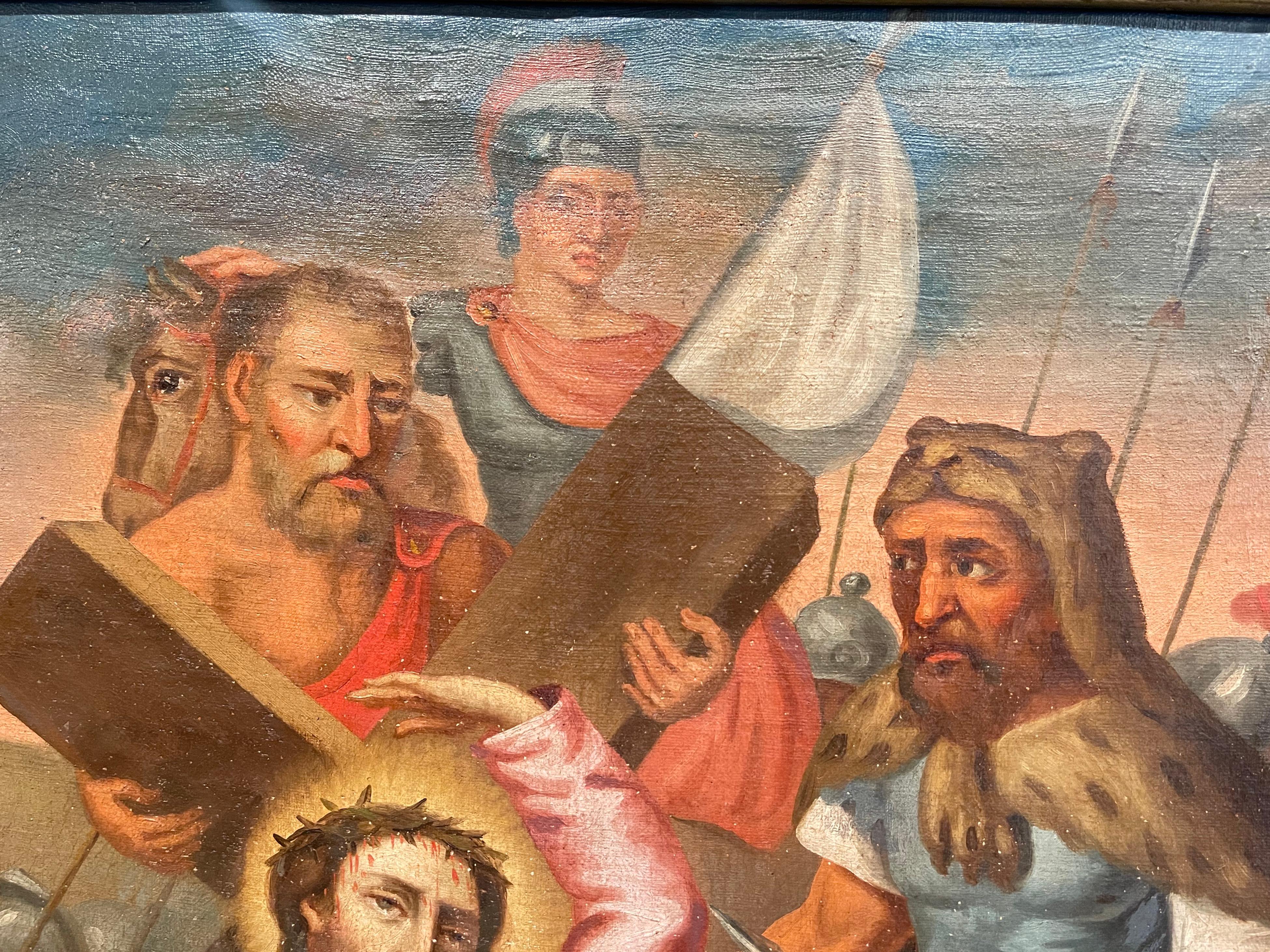 Französisches Ölgemälde auf Leinwand aus dem 18. Jahrhundert, Gemälde „Der letzte Station des Kreuzes“    im Zustand „Hervorragend“ im Angebot in Dallas, TX