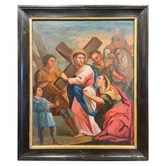 Olio su tela francese del XVIII secolo "Sesta stazione della Via Crucis"