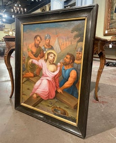 18th Century French Oil on Canvas Painting " The Tenth Station of the Cross"