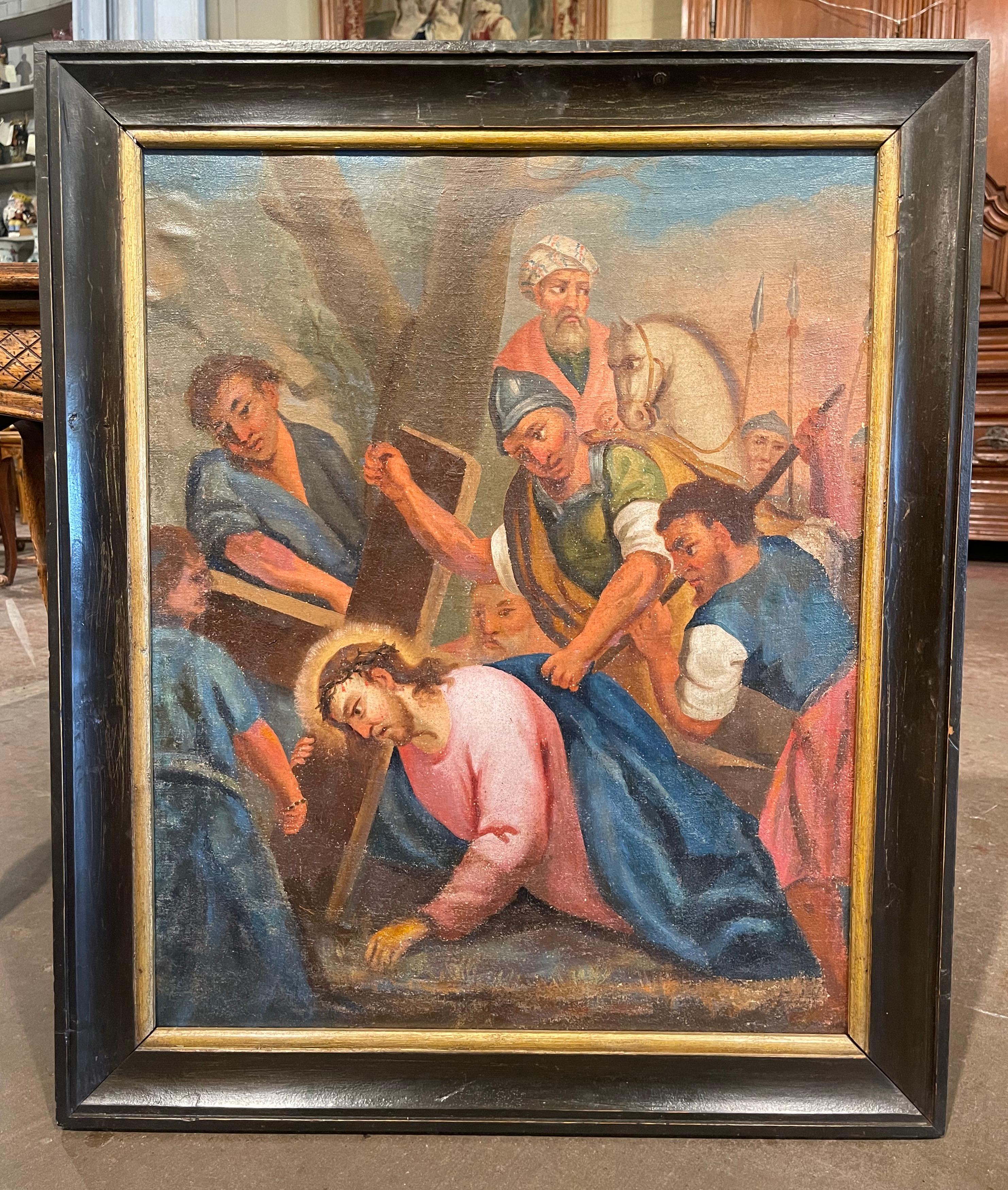 Hand-Painted 18th Century French Oil on Canvas Painting 