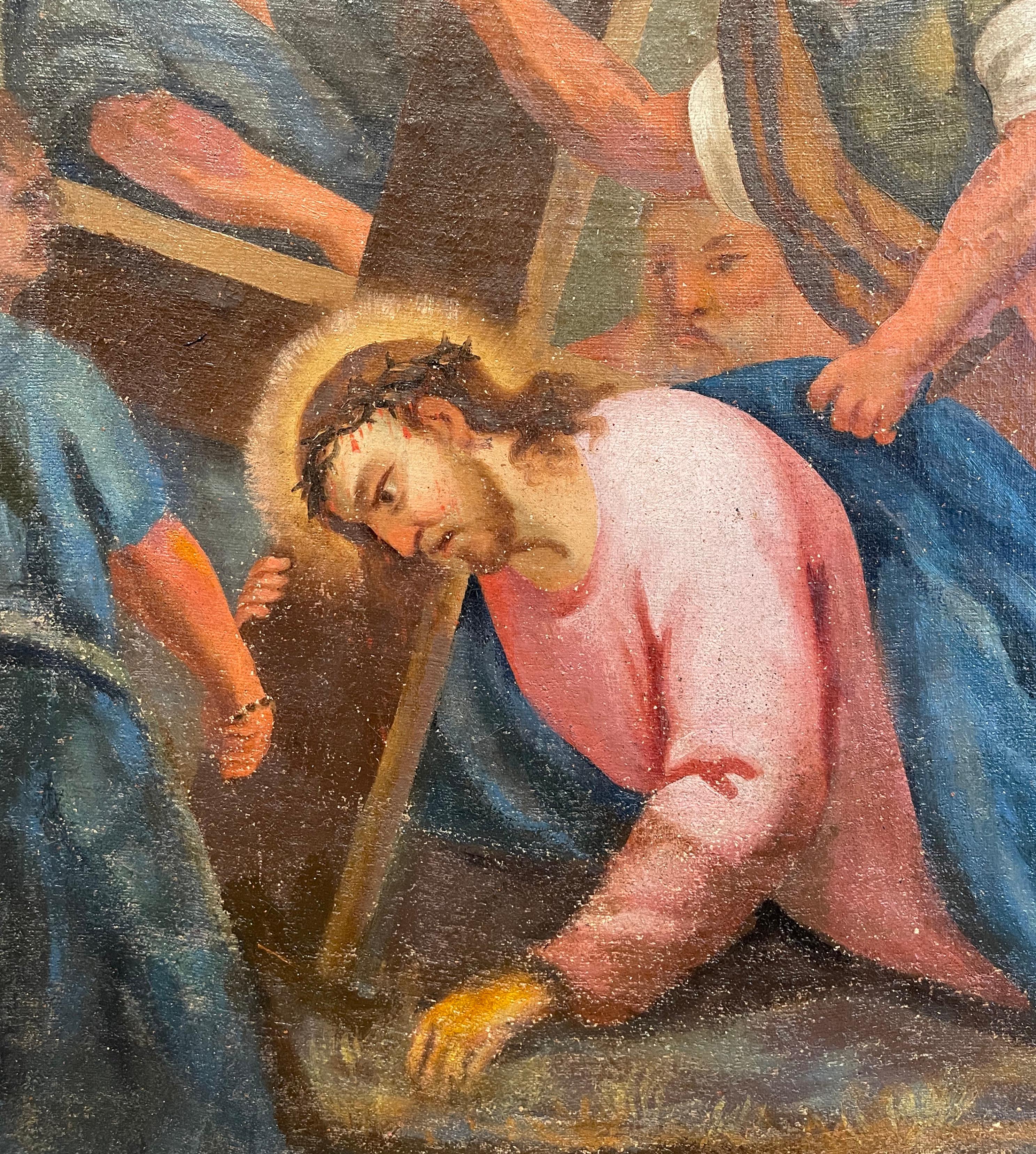 Französisches Ölgemälde auf Leinwand, 18. Jahrhundert, Gemälde „Der dritte Station des Kreuzes“    im Angebot 3