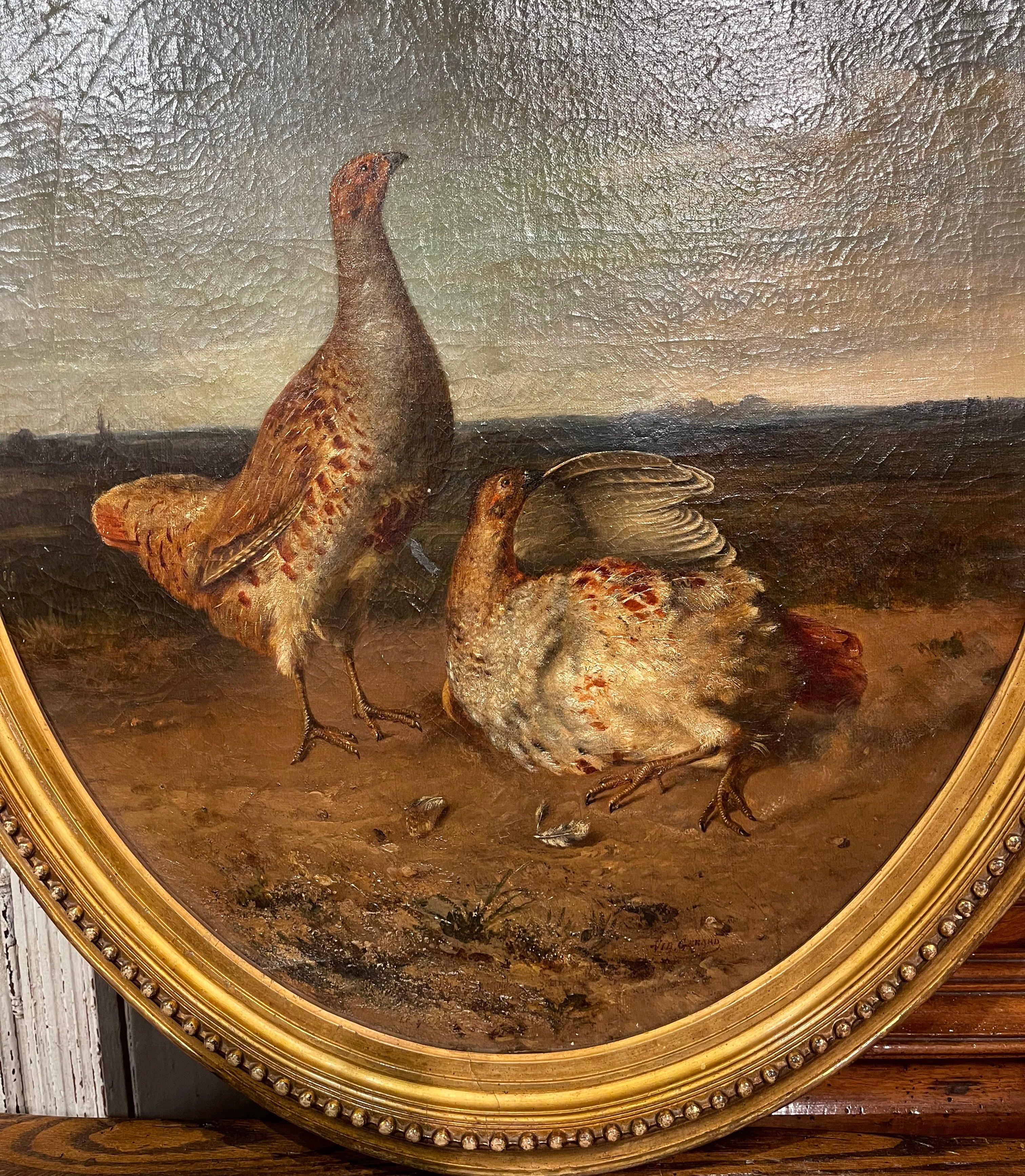 18th Century French Oil on Canvas Pheasant Painting in Gilt Frame Signed Gerard In Excellent Condition In Dallas, TX