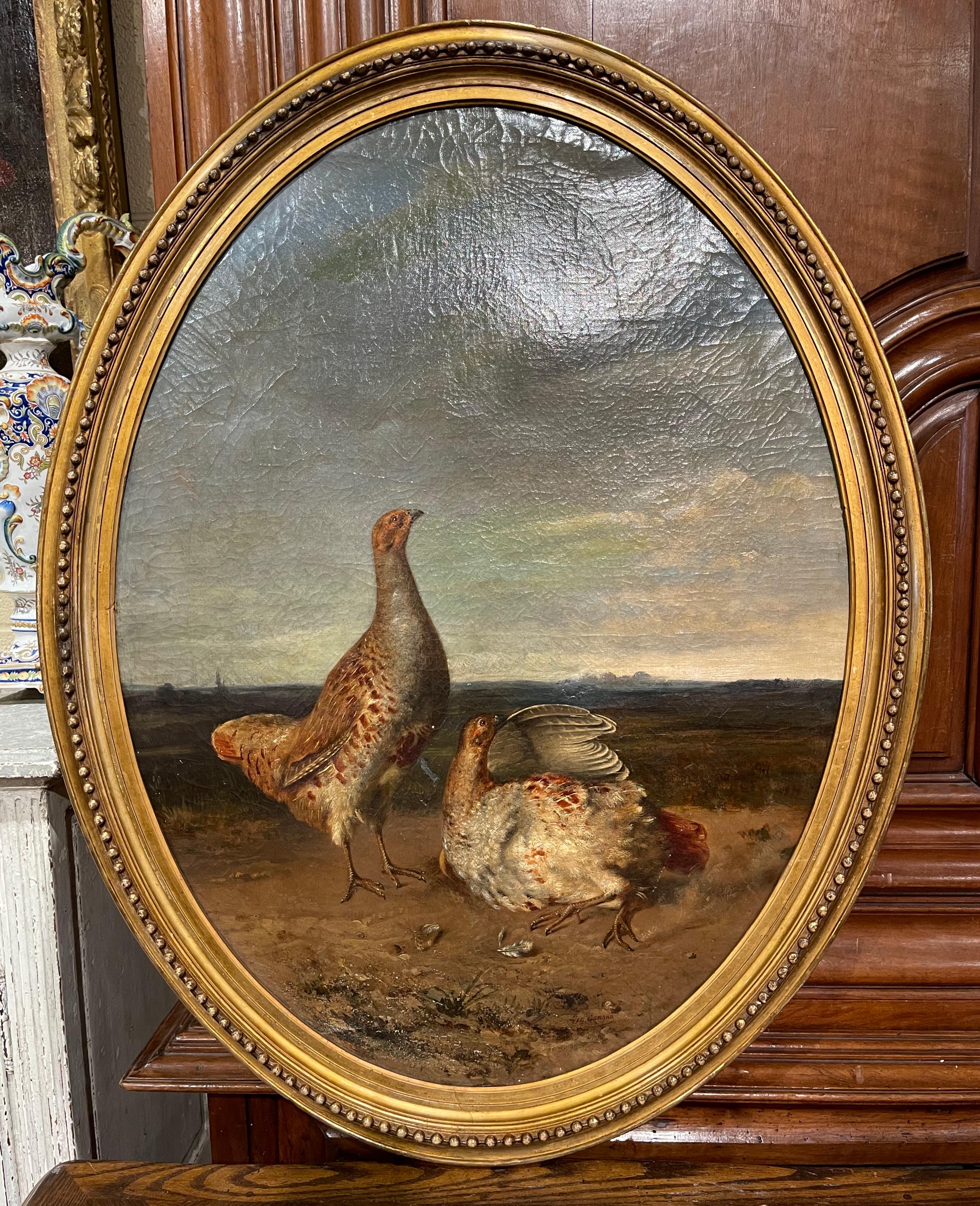 18th Century French Oil on Canvas Pheasant Painting in Gilt Frame Signed Gerard 1