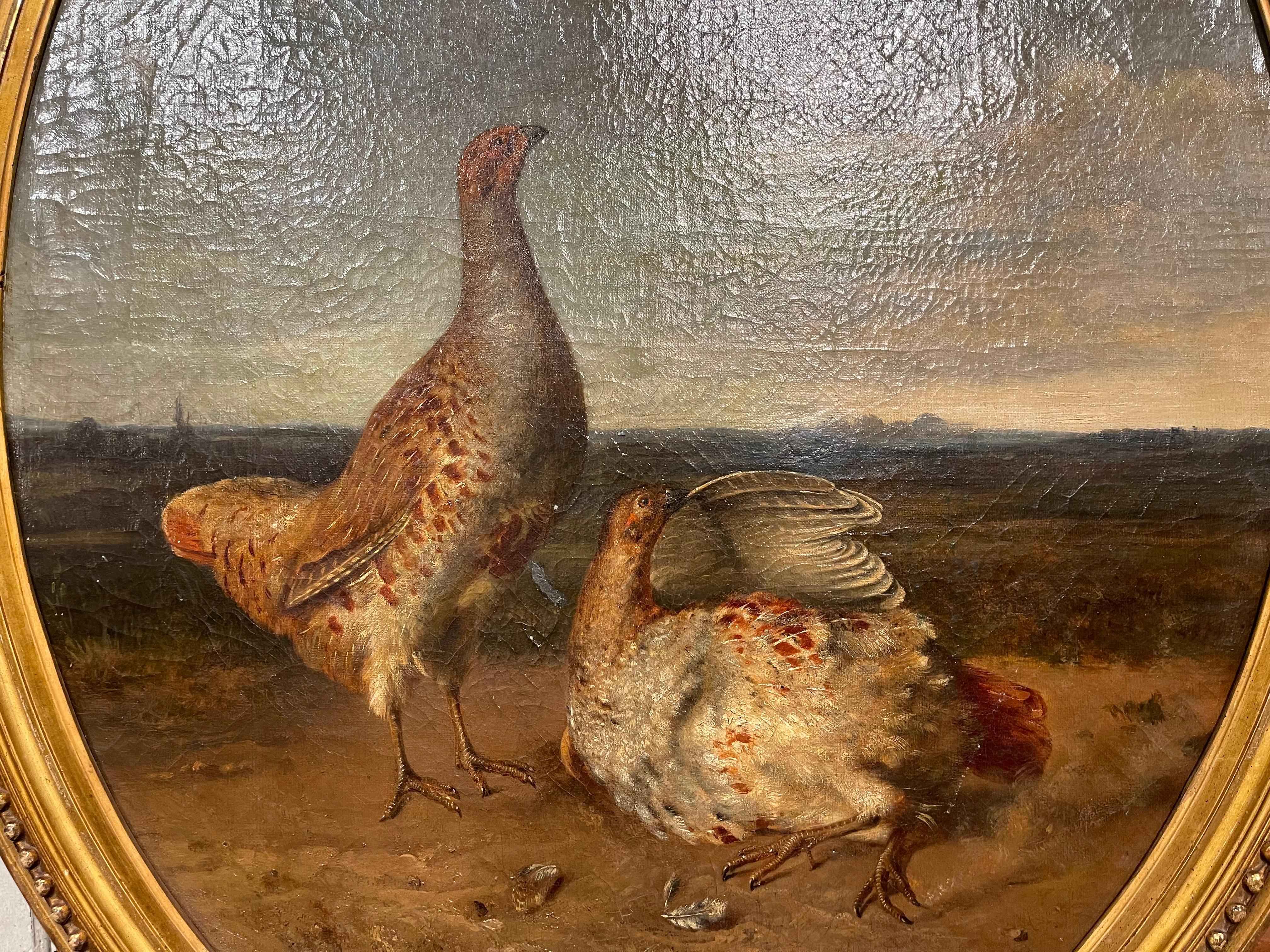 18th Century French Oil on Canvas Pheasant Painting in Gilt Frame Signed Gerard 2