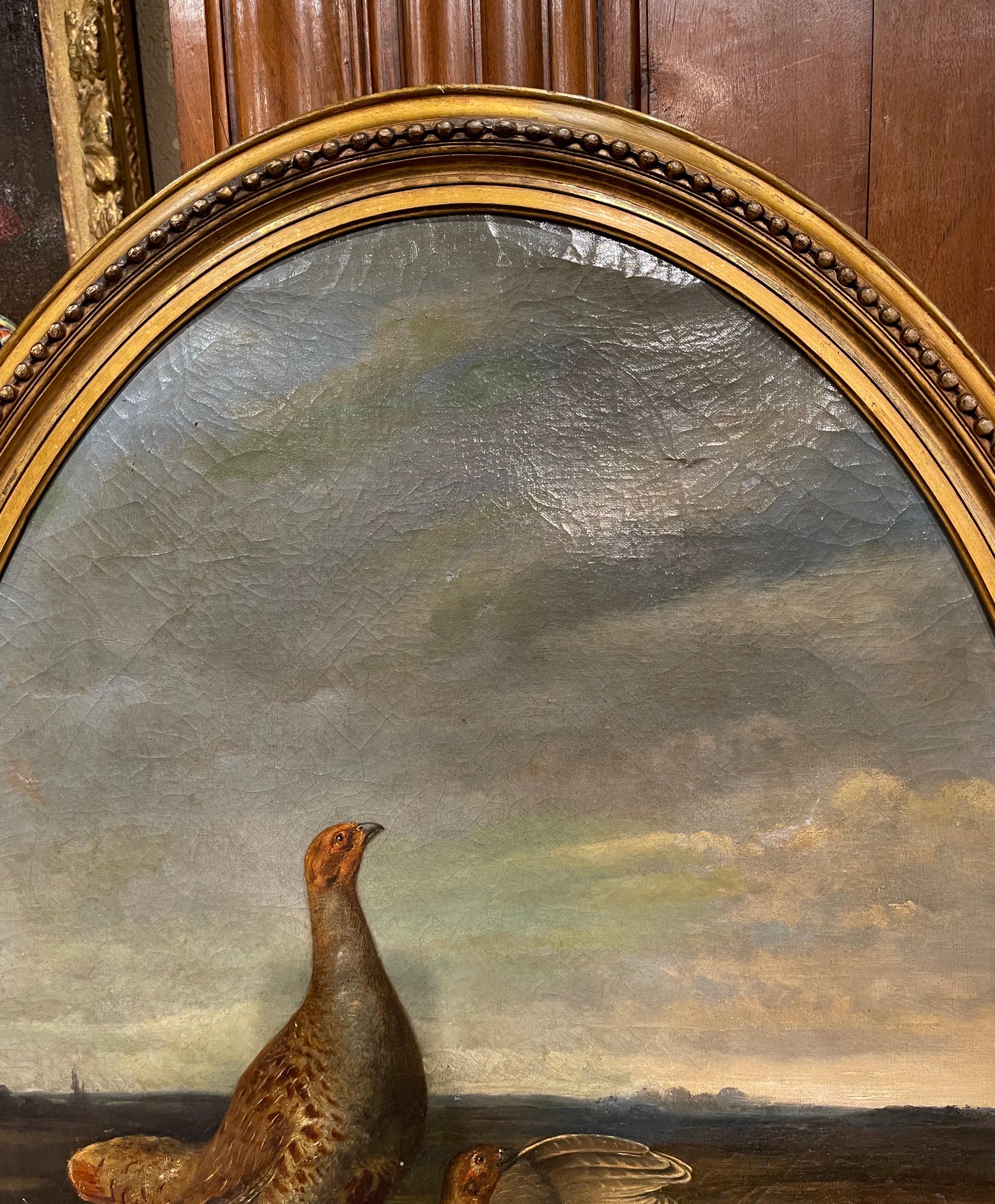 18th Century French Oil on Canvas Pheasant Painting in Gilt Frame Signed Gerard 3