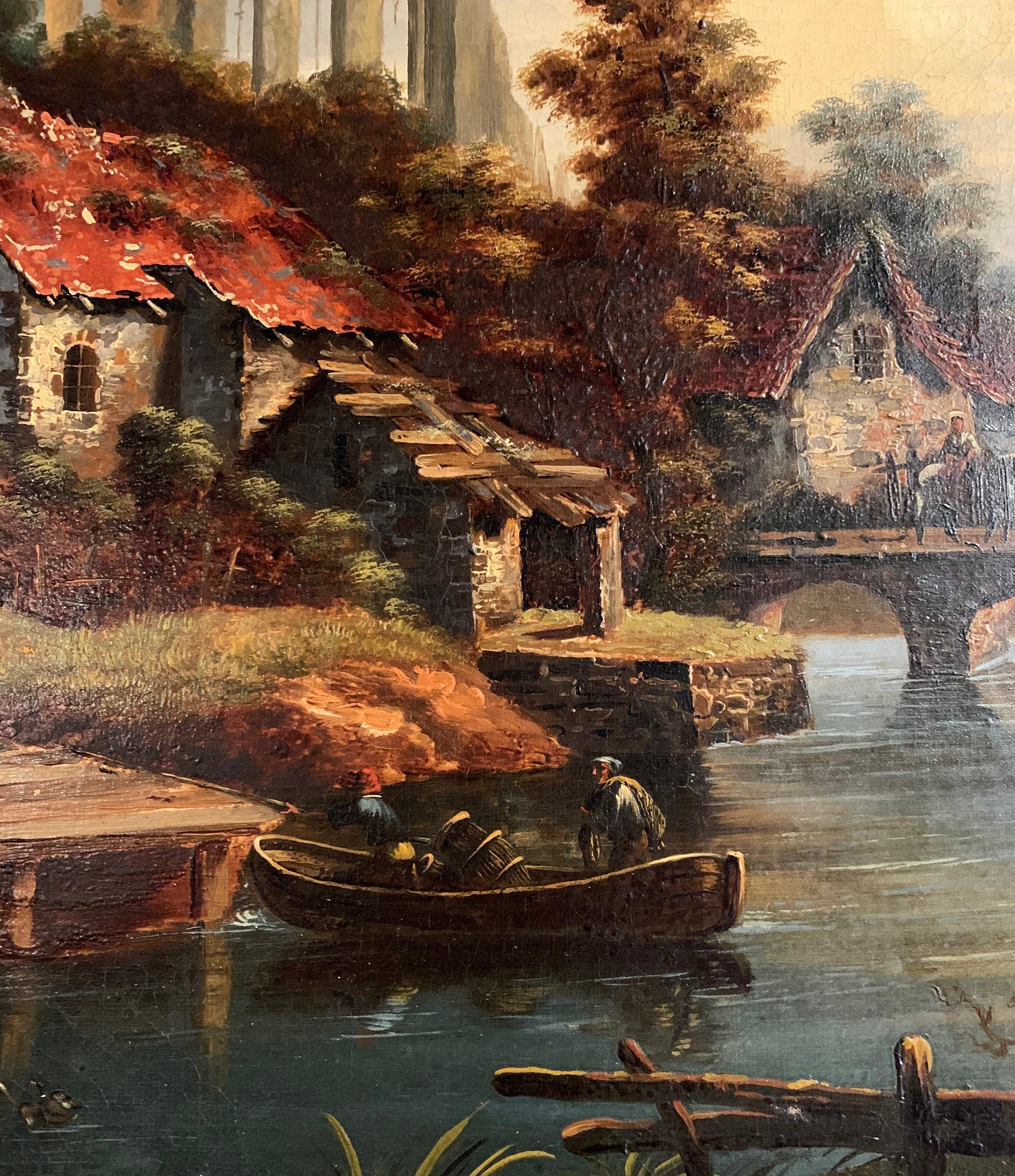 18th Century French Oil on Canvas Pastoral Painting in Carved Gilt Frame 4