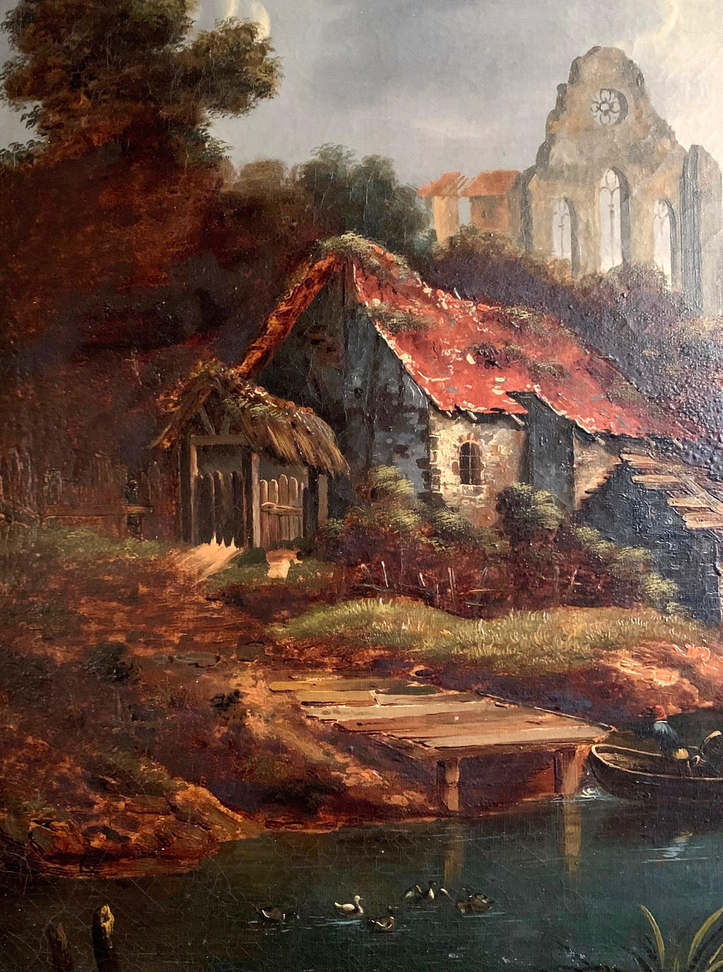 18th Century French Oil on Canvas Pastoral Painting in Carved Gilt Frame 6