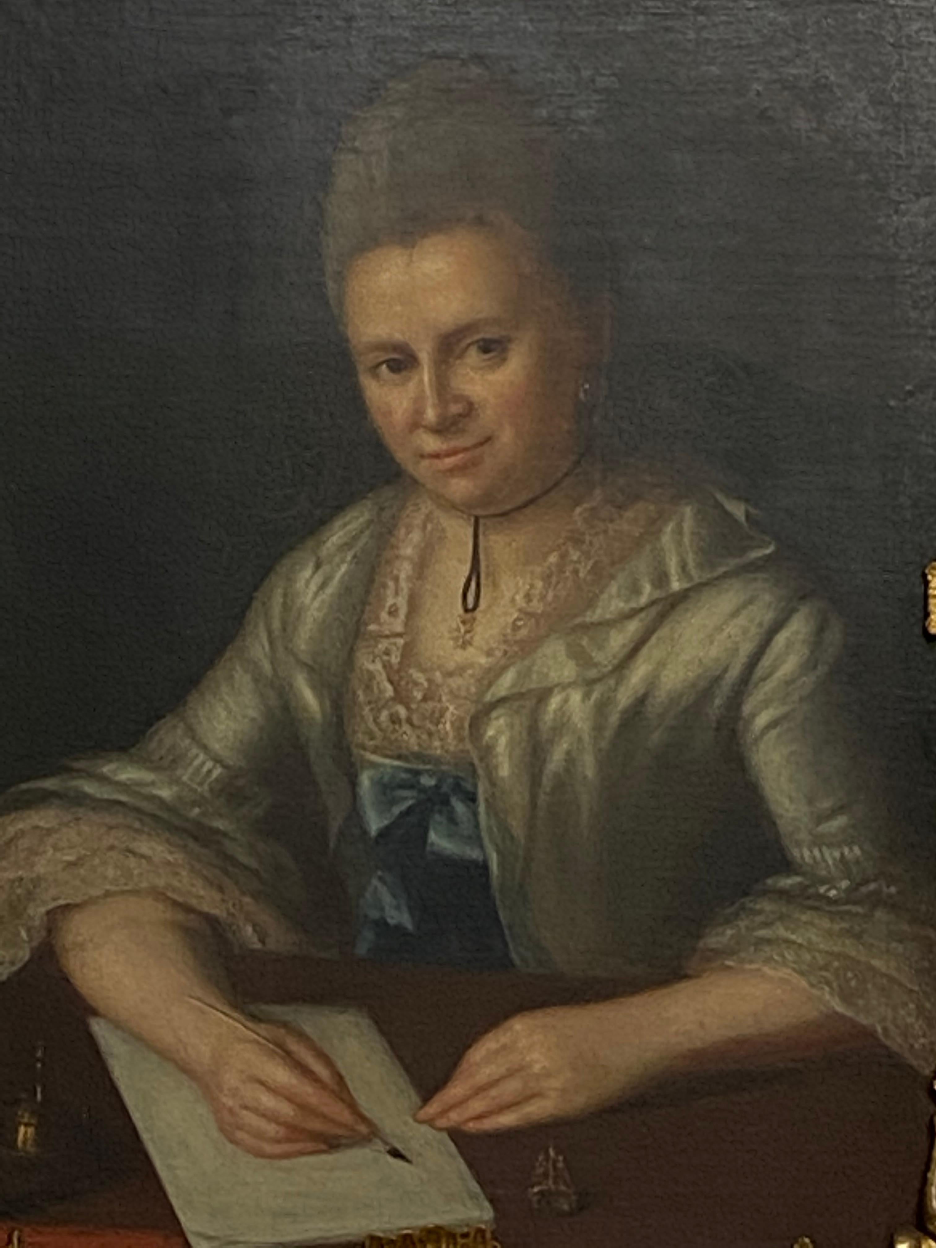 An 18th century French oil painting on canvas, mounted on board, of an aristocratic woman in the original period frame. Cleaned and conserved in the first half of the 20th century. In excellent condition. 

The measurements below include the